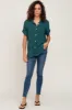 Forest Green Collared Button-Down Short Sleeve Blouse sold by Pinkblush