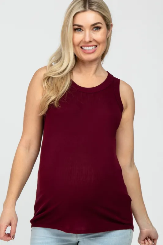 Burgundy Ribbed Sleeveless Maternity Top sold by Pinkblush