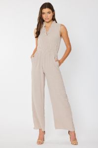 Khaki Ruffled V Neck Jumpsuit sold by Pinkblush