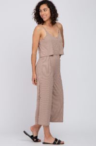 Taupe Ribbed Double Layer Cropped Jumpsuit sold by Pinkblush