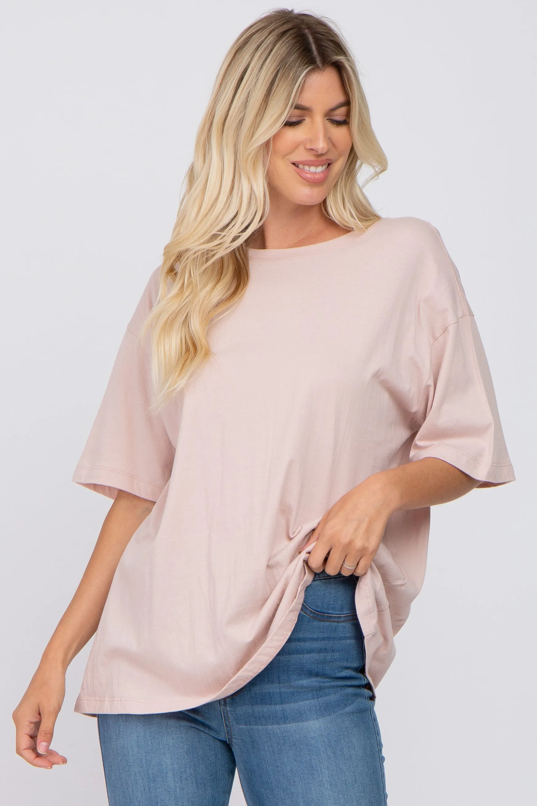 Light Pink Basic Oversized Tee sold by Pinkblush
