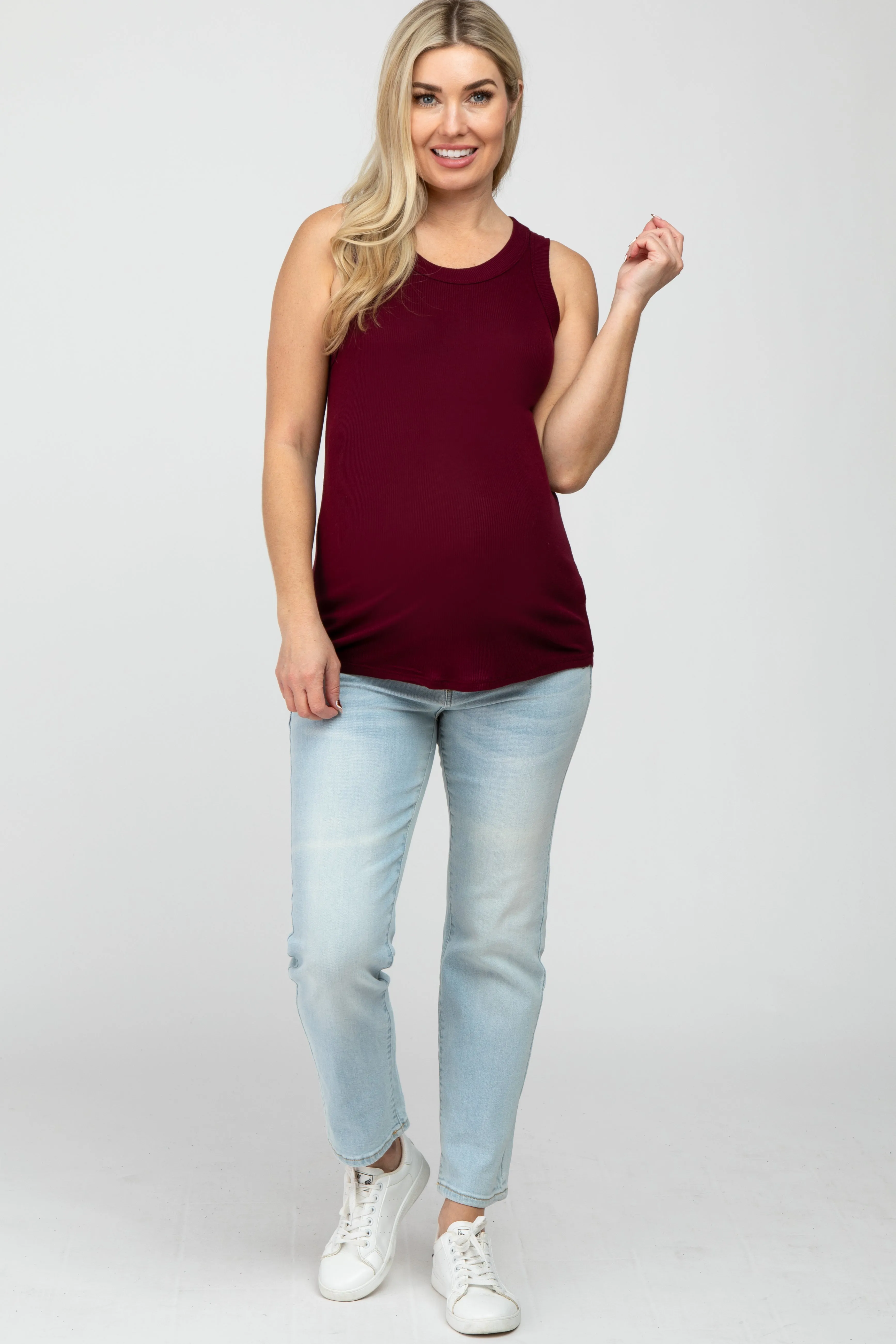 Burgundy Ribbed Sleeveless Maternity Top sold by Pinkblush product image thumbnail 2
