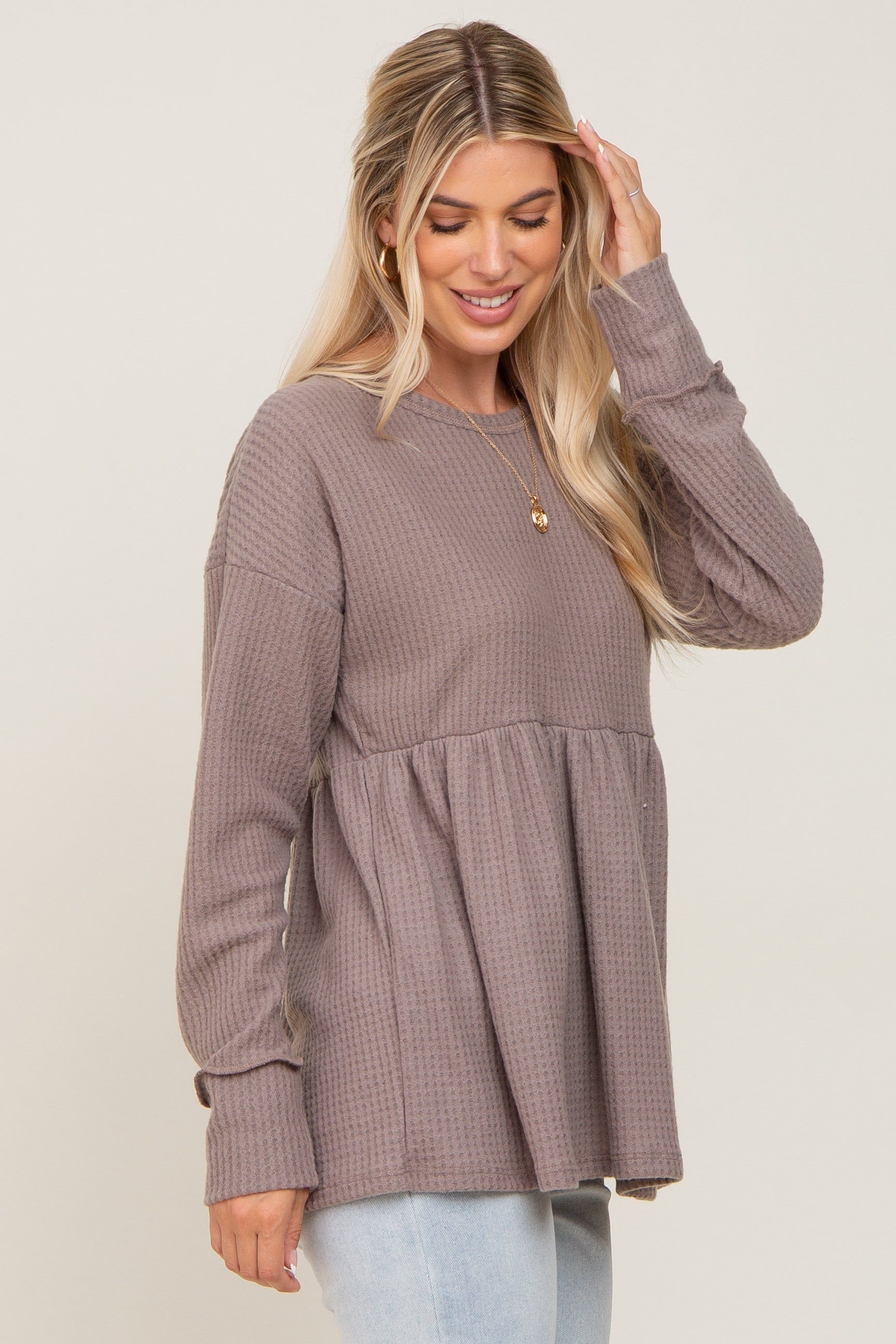 Mocha Waffle Knit Long Sleeve Top sold by Pinkblush product image thumbnail 2