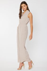 Khaki Ruffled V Neck Jumpsuit sold by Pinkblush