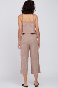 Taupe Ribbed Double Layer Cropped Jumpsuit sold by Pinkblush