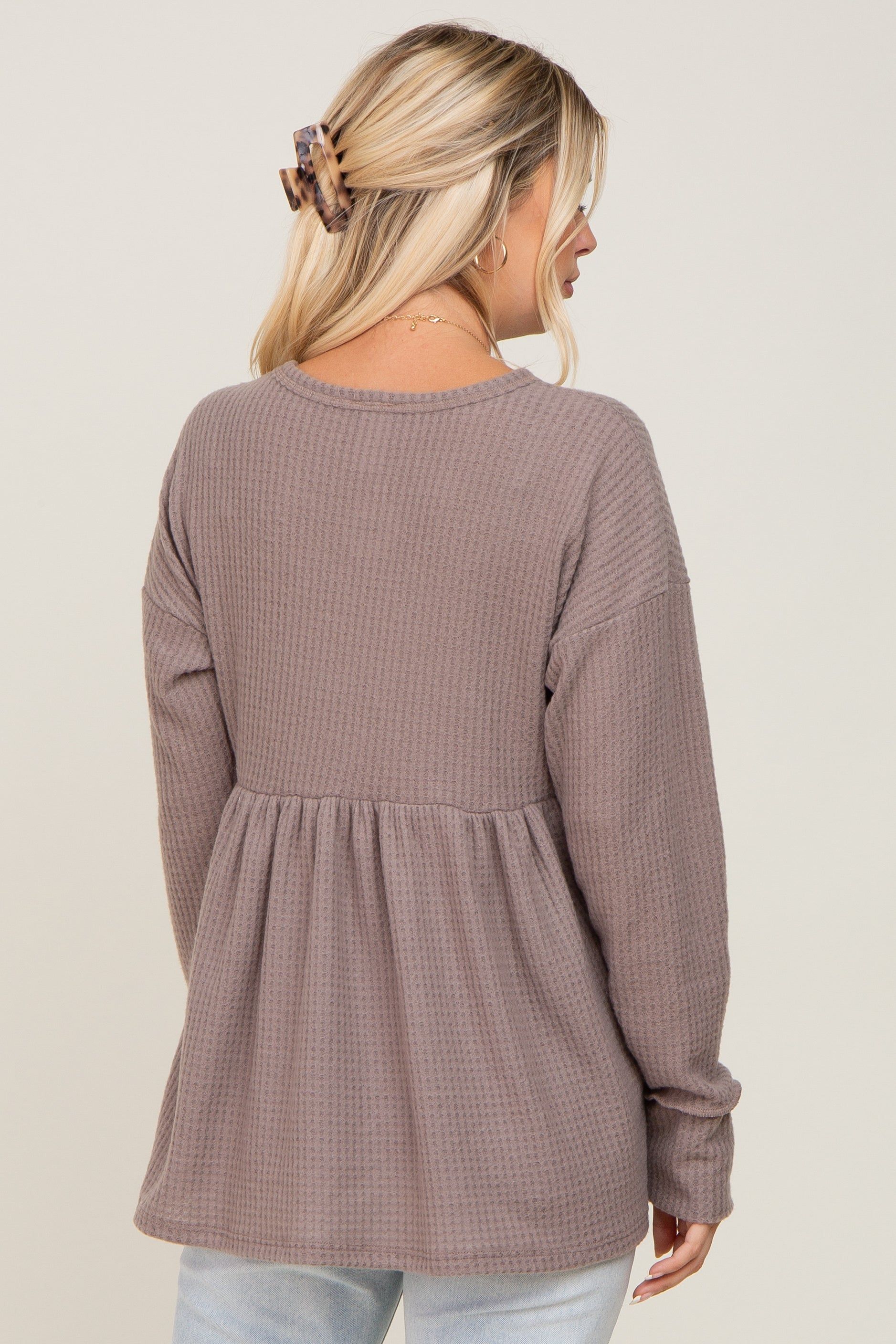 Mocha Waffle Knit Long Sleeve Top sold by Pinkblush product image thumbnail 3