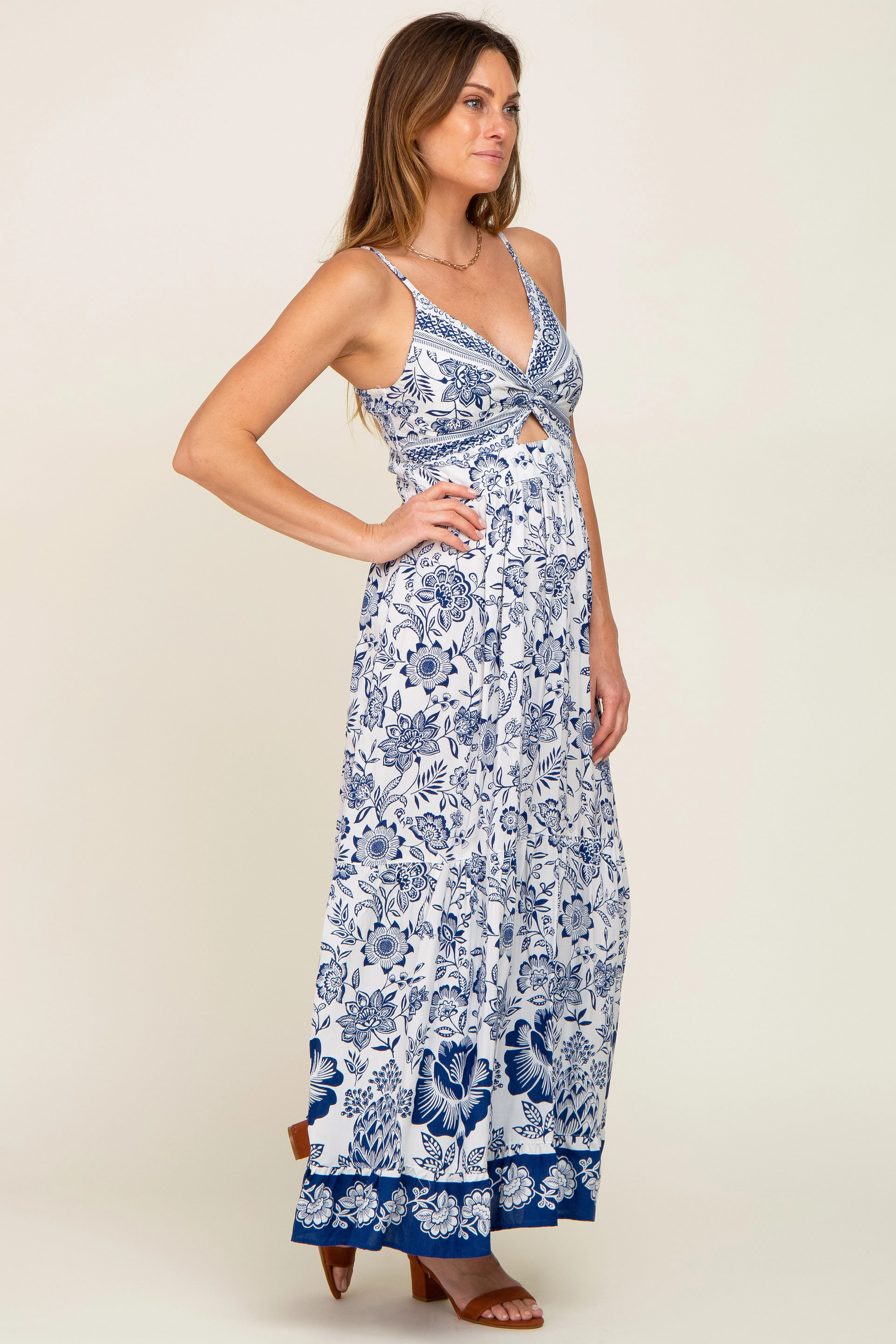 Navy Blue Floral Front Twist Maxi Dress sold by Pinkblush product image thumbnail 2