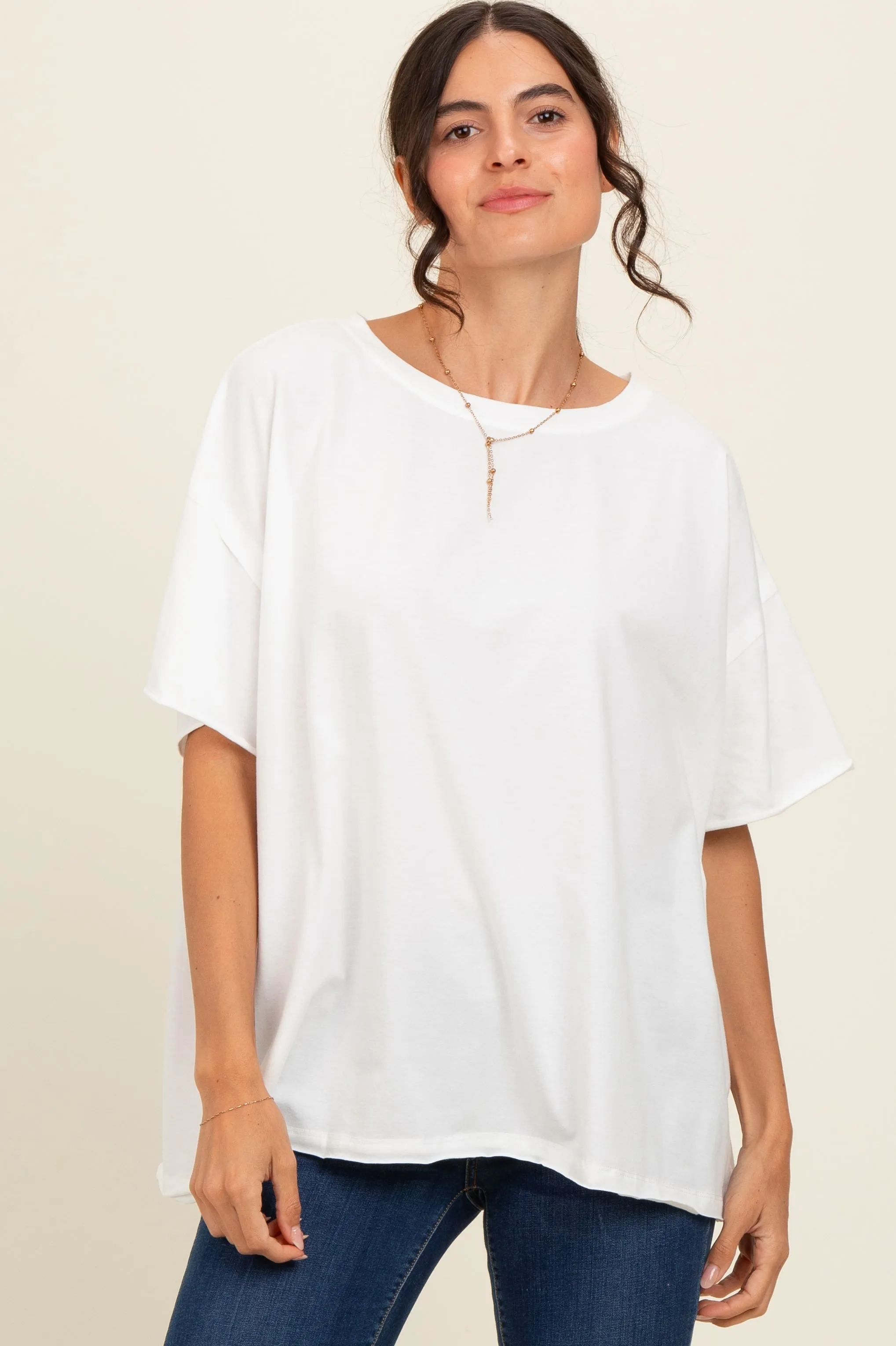 Ivory Raw Rolled Hem Top sold by Pinkblush