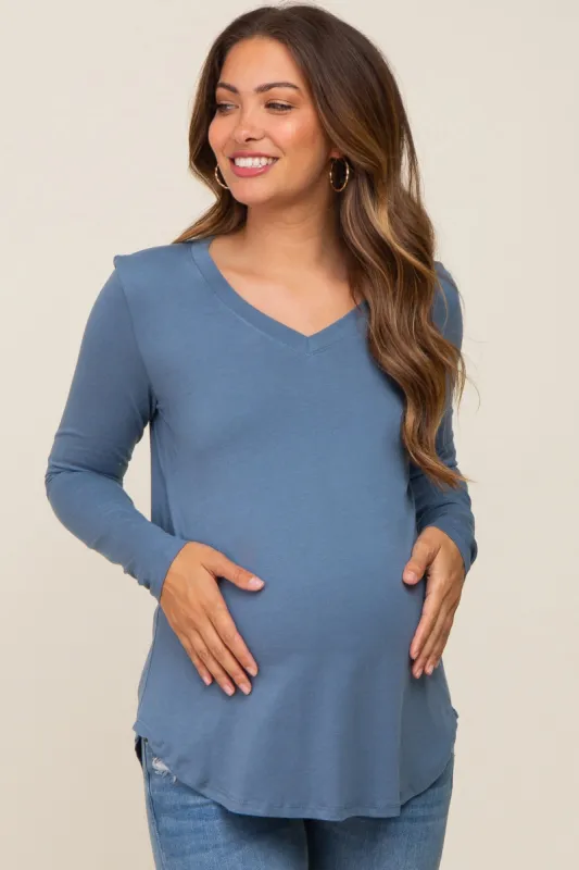 Blue Long Sleeve Maternity Top sold by Pinkblush