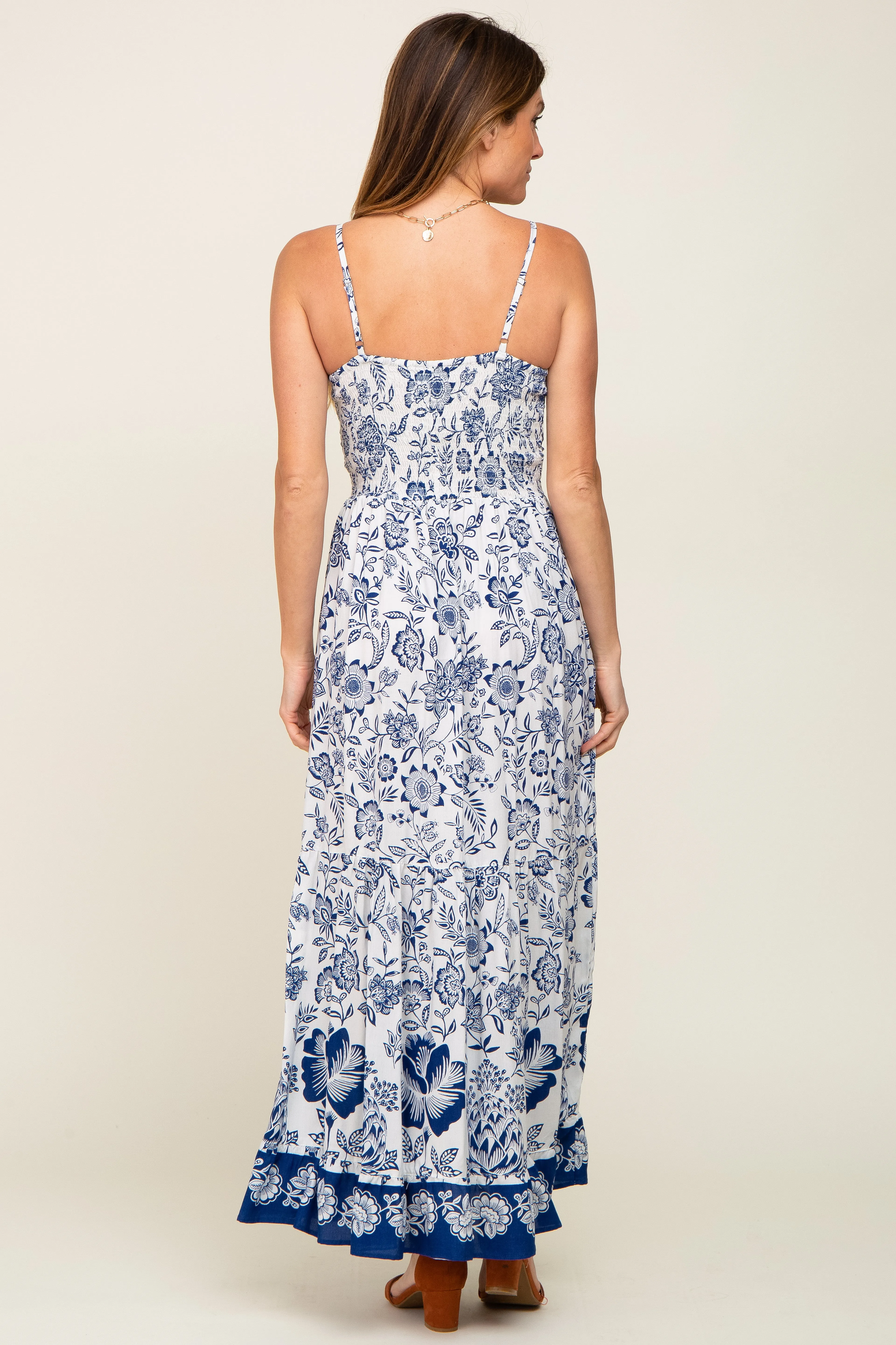 Navy Blue Floral Front Twist Maxi Dress sold by Pinkblush product image thumbnail 3