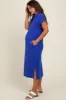 Royal Blue Collared Side Slit Maternity Midi Dress sold by Pinkblush