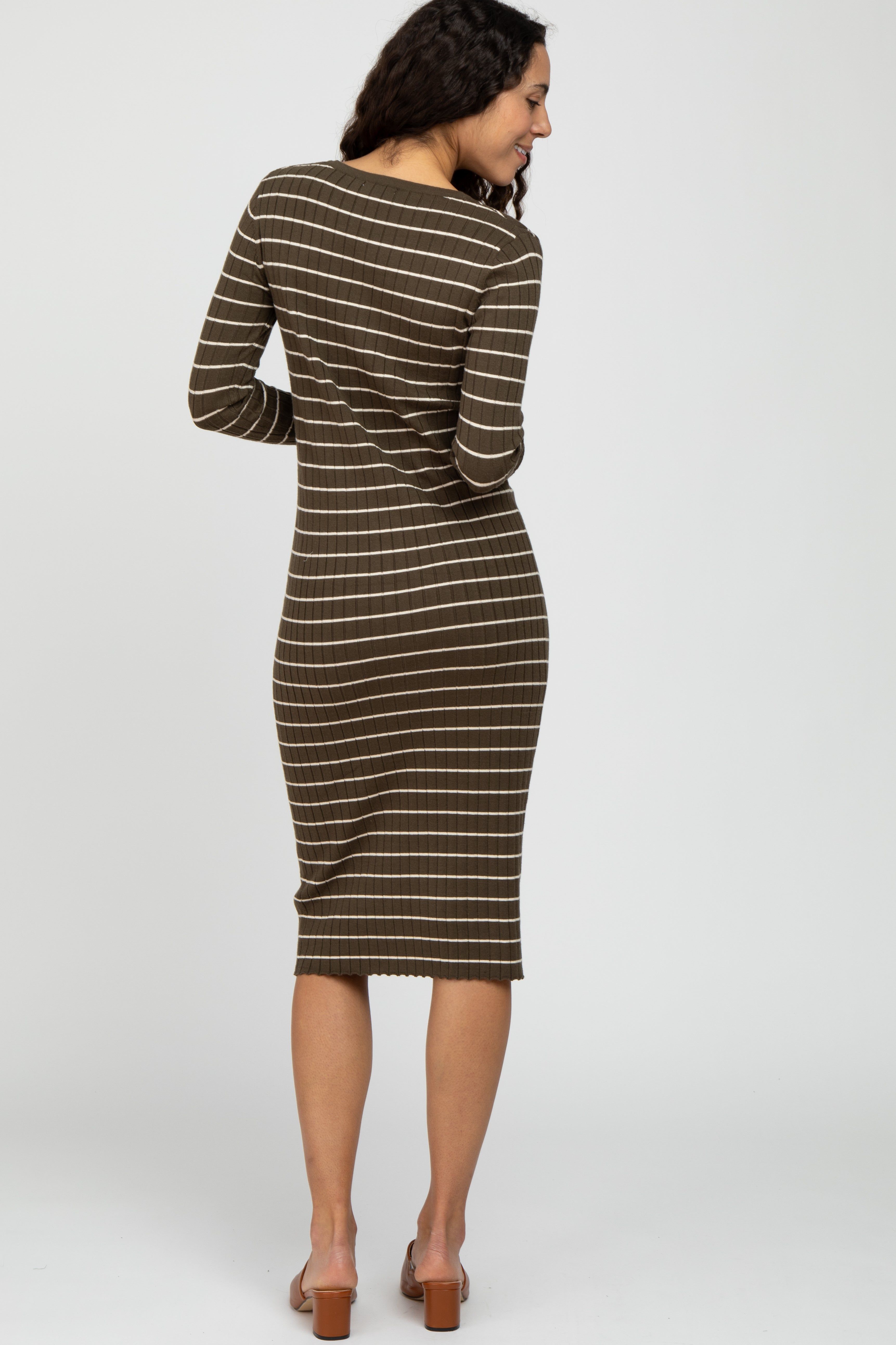 Olive Ribbed Striped Midi Dress sold by Pinkblush product image thumbnail 3