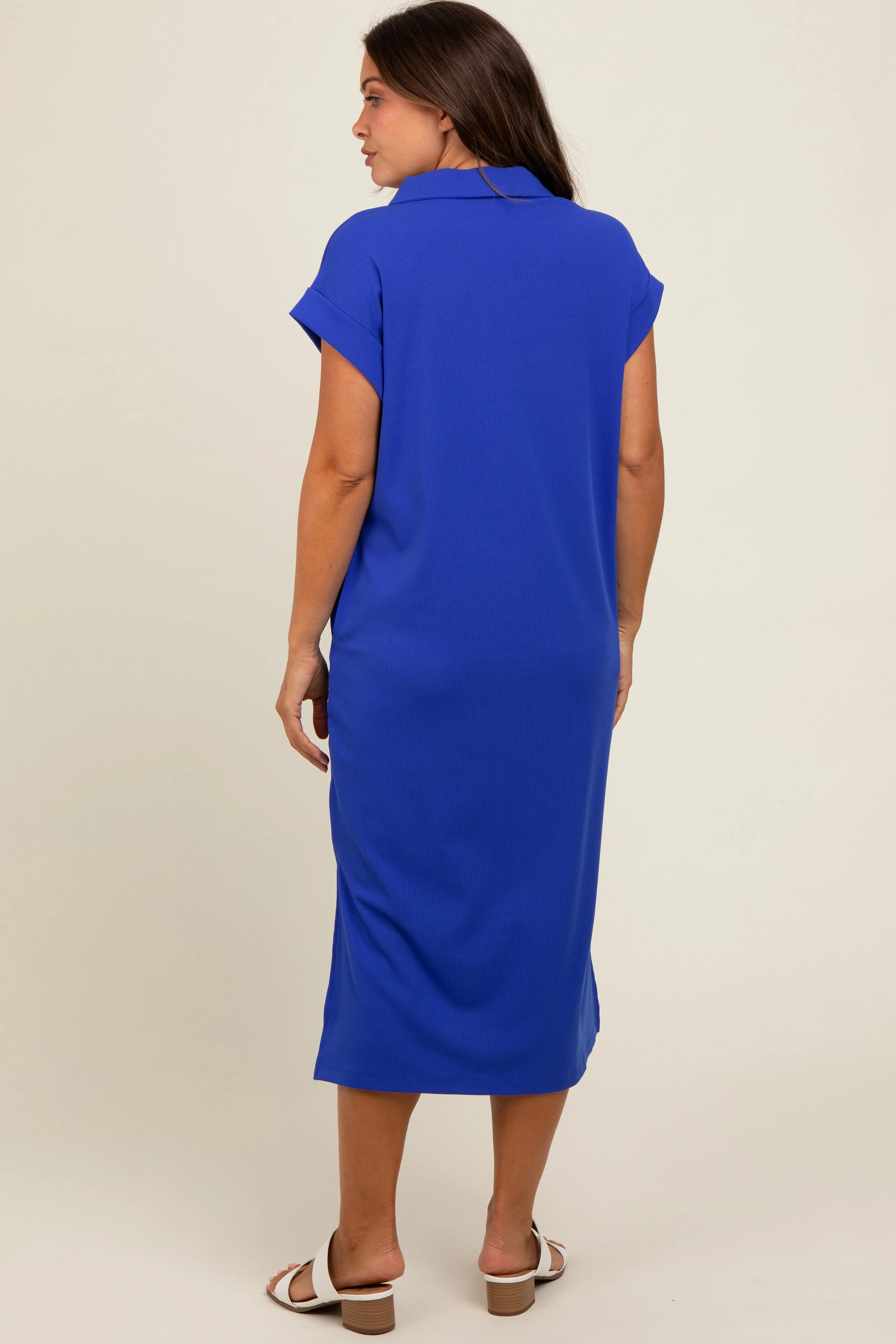 Royal Blue Collared Side Slit Maternity Midi Dress sold by Pinkblush product image thumbnail 3