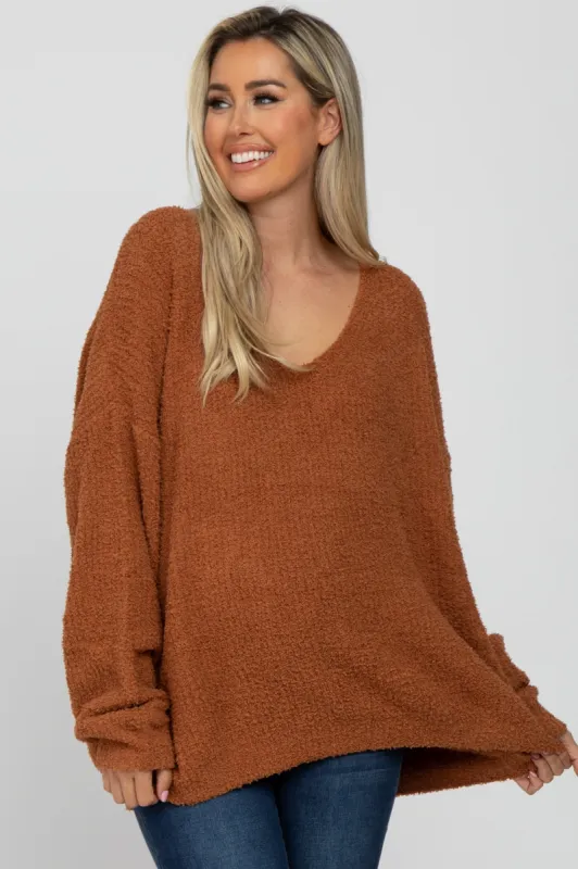 Camel V-Neck Soft Maternity Sweater sold by Pinkblush