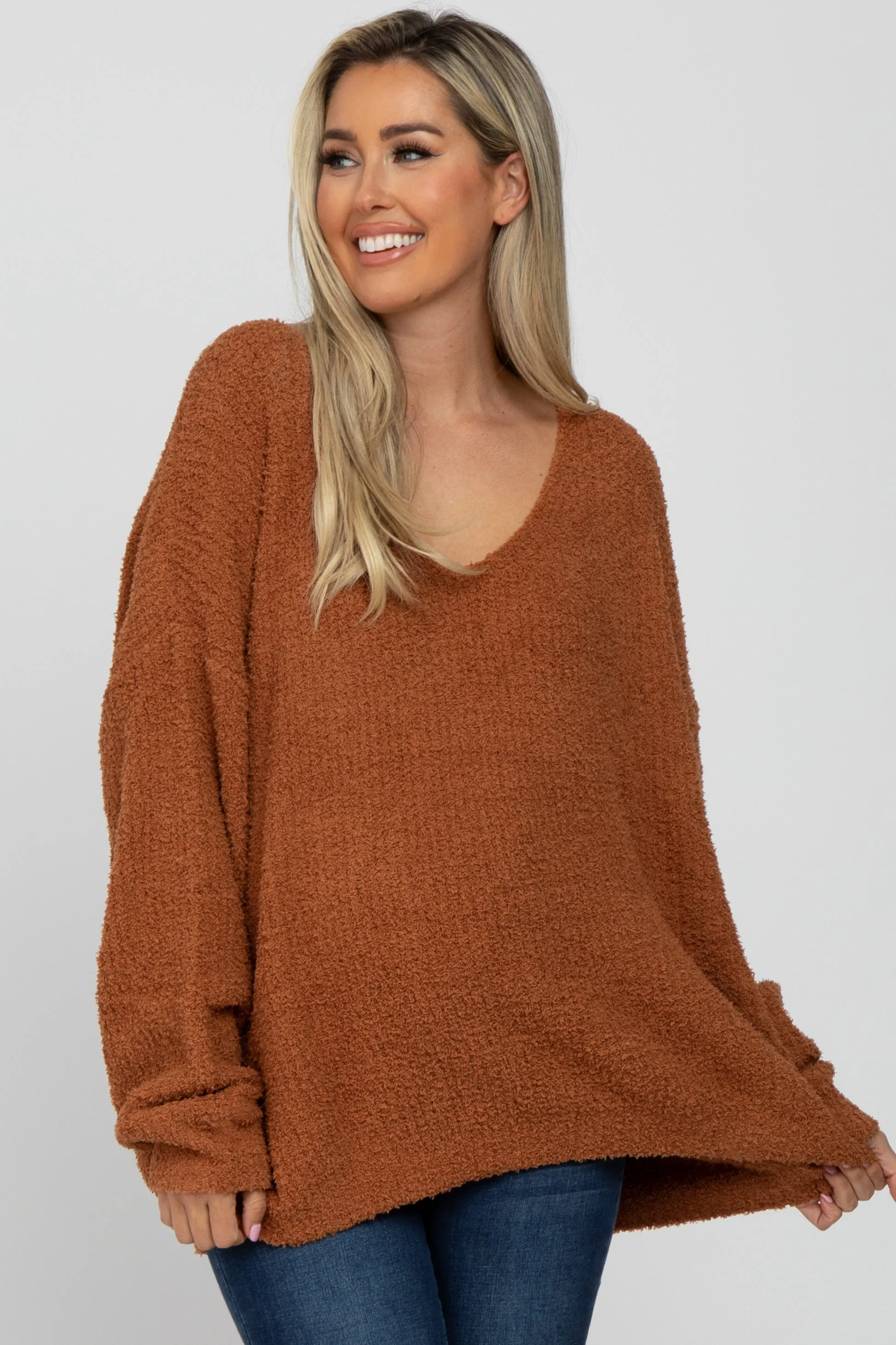 Camel V-Neck Soft Maternity Sweater sold by Pinkblush