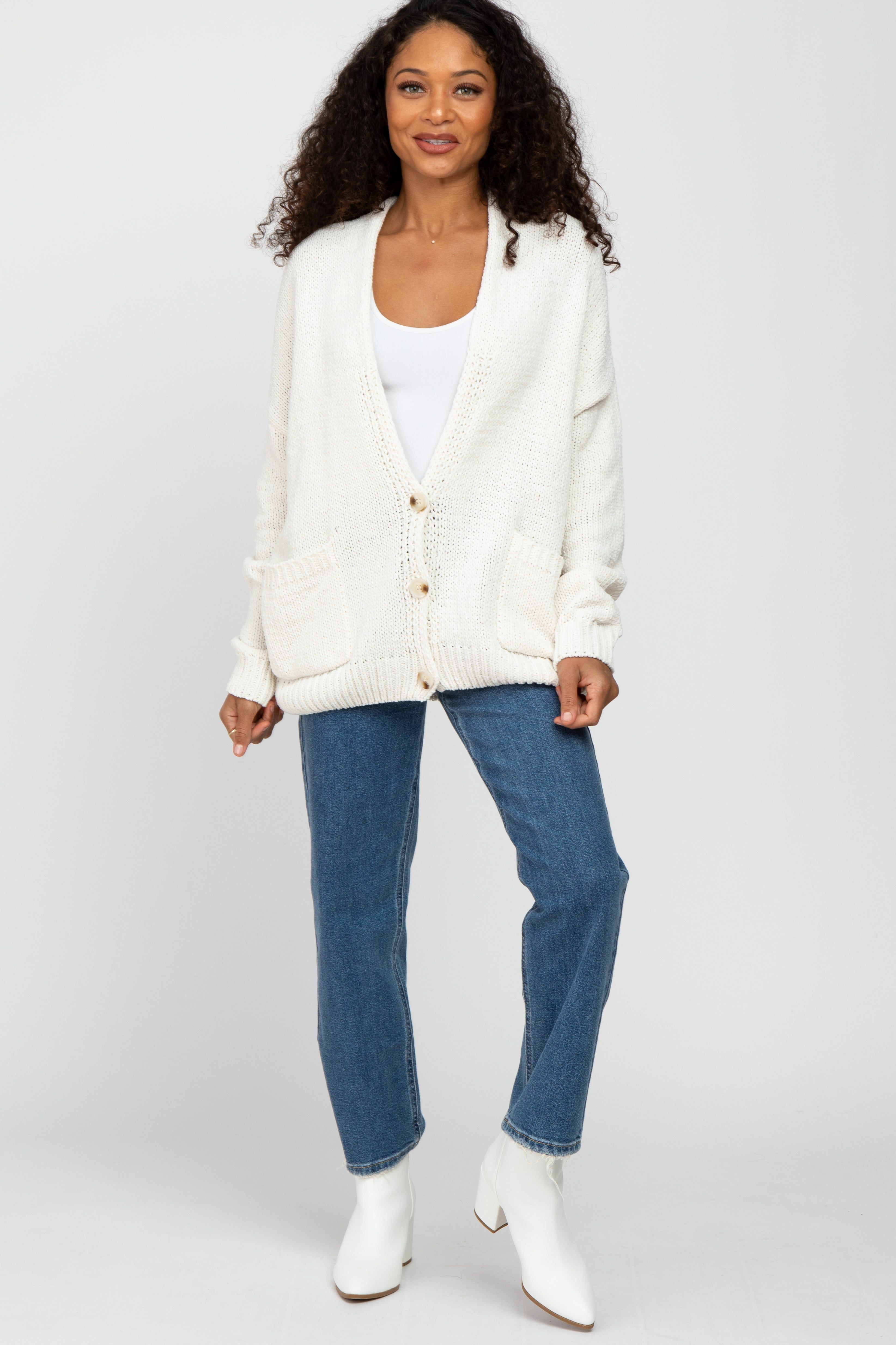 Ivory Oversized Deep V-Neck Cardigan sold by Pinkblush product image thumbnail 2