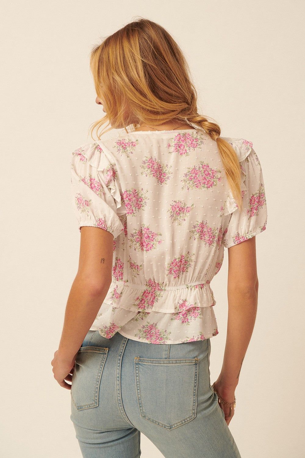 Blush Floral Swiss Dot Surplice Ruffled Peplum Top sold by Pinkblush product image thumbnail 3