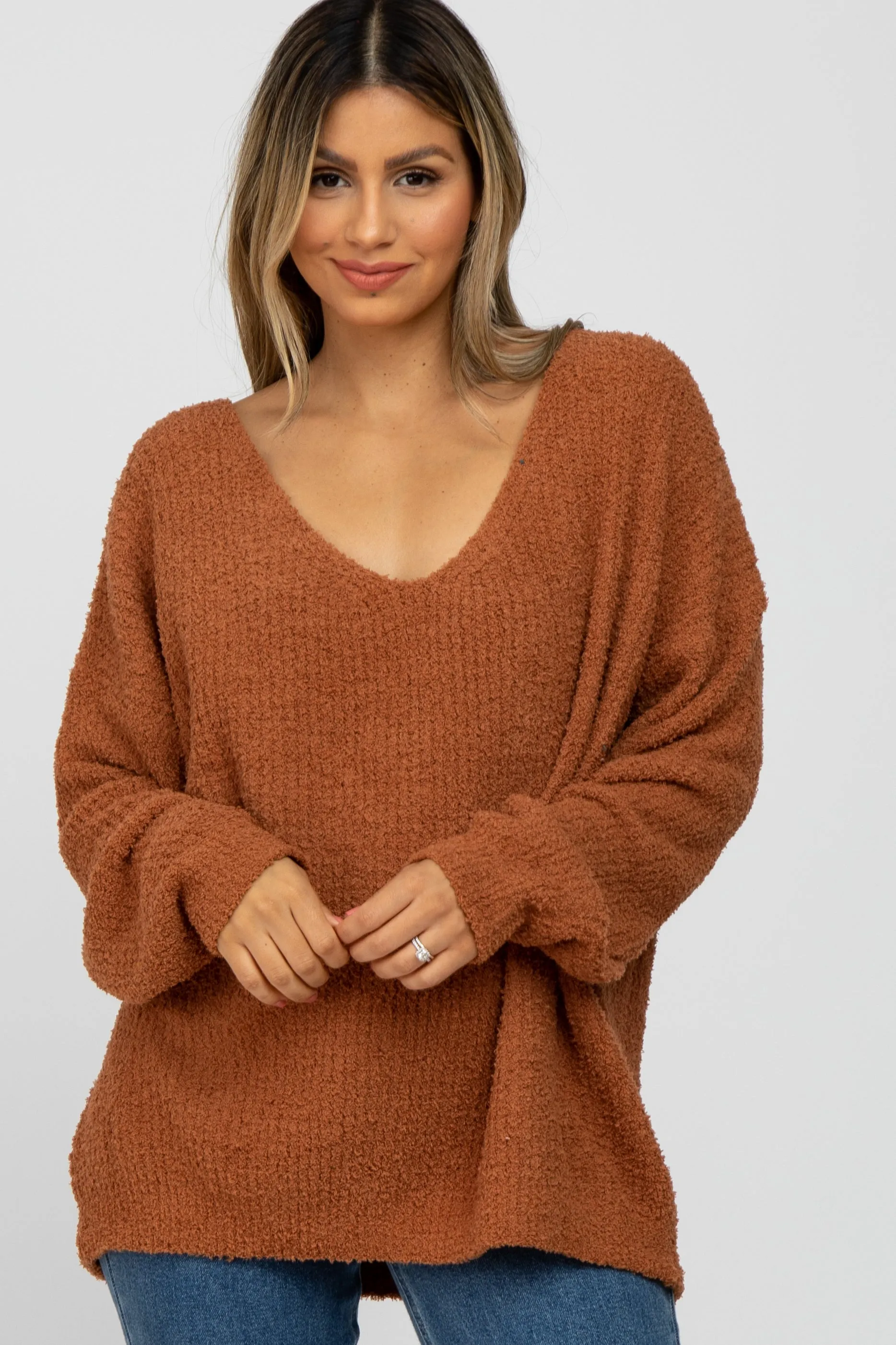 Camel V-Neck Soft Maternity Sweater sold by Pinkblush product image thumbnail 5