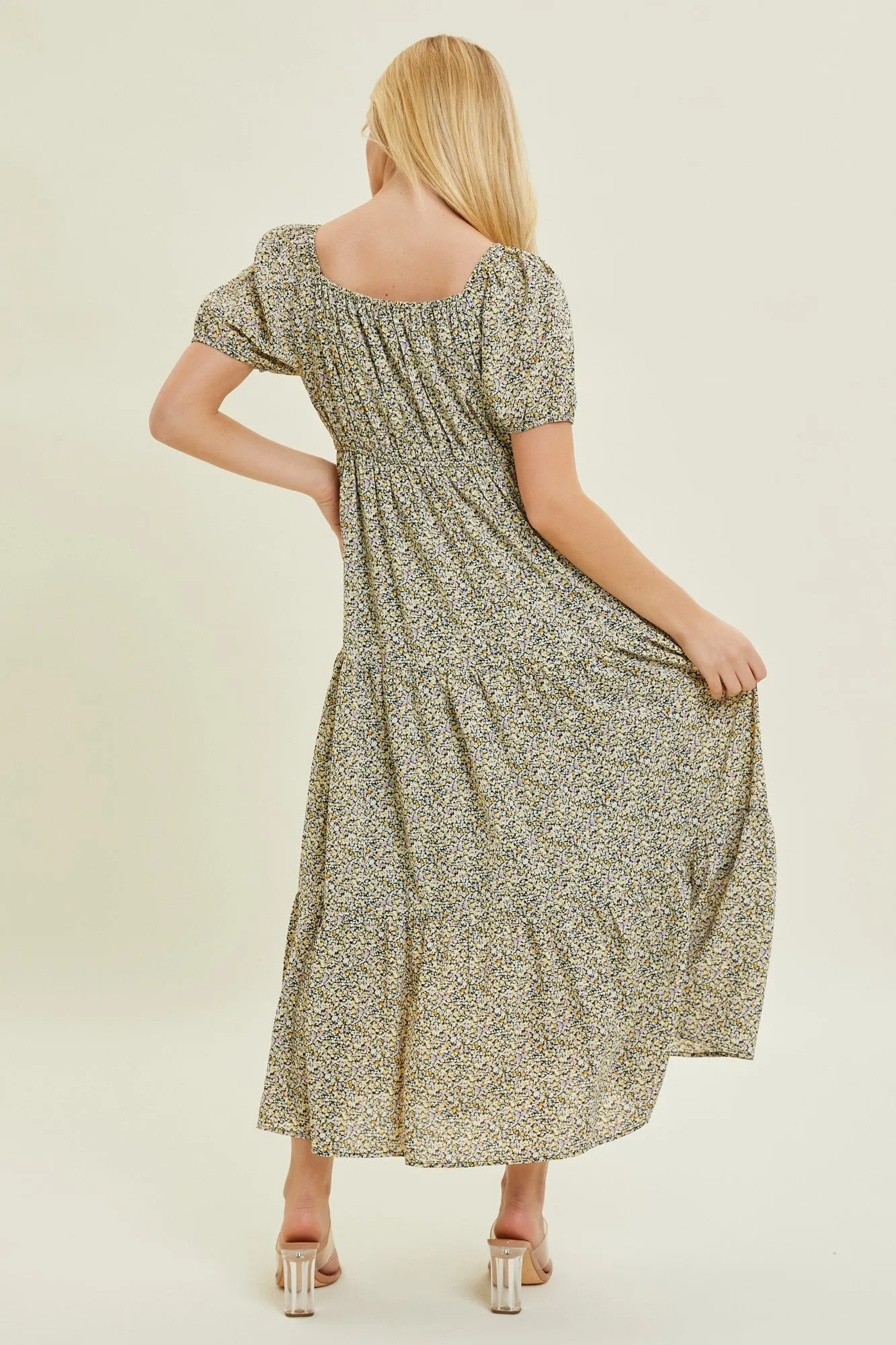 Black Ditsy Floral Tiered Midi Dress sold by Pinkblush product image thumbnail 3