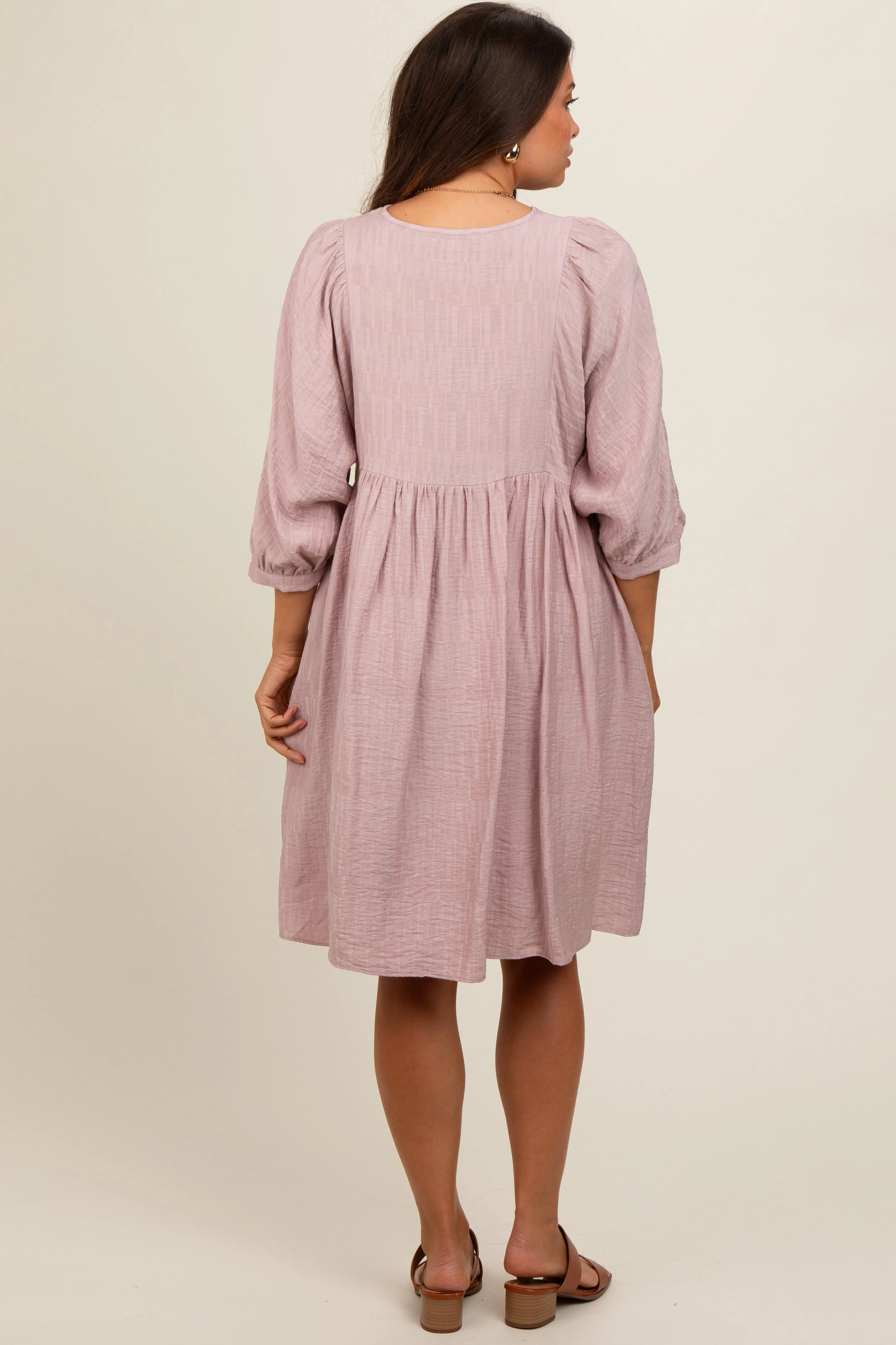 Mauve Printed Front Tie Maternity 3/4 Sleeve Dress sold by Pinkblush product image thumbnail 3