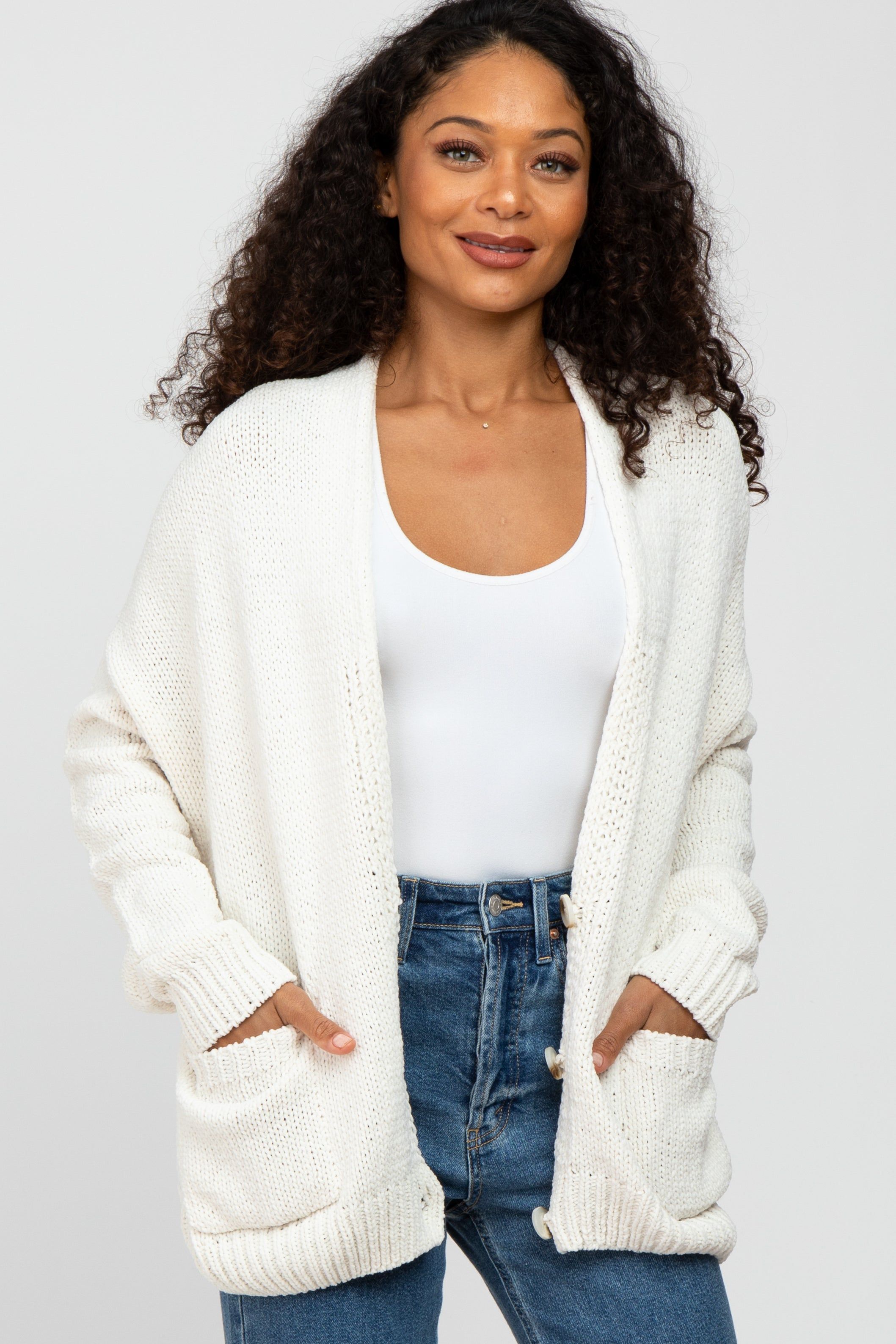 Ivory Oversized Deep V-Neck Cardigan sold by Pinkblush product image thumbnail 3