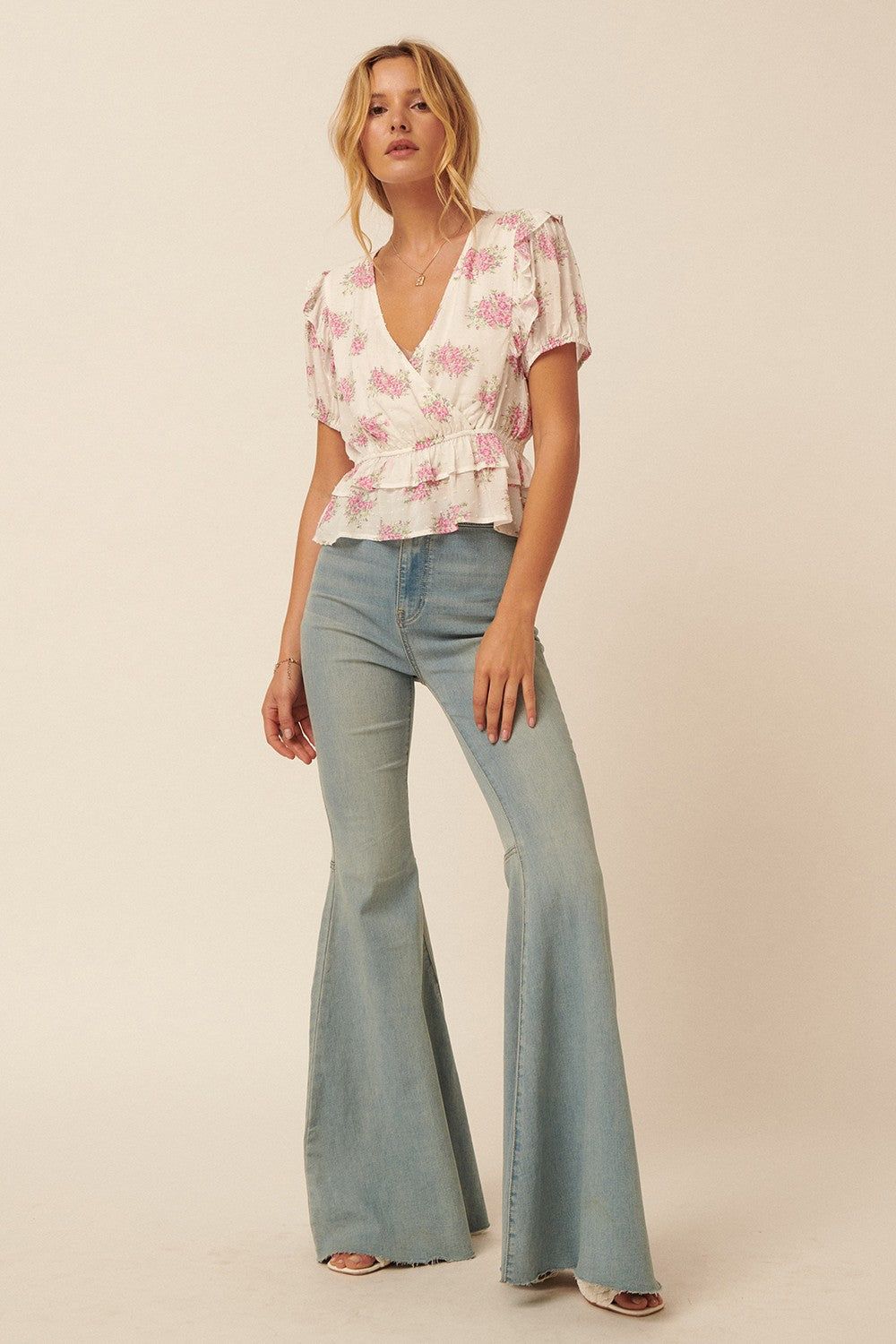Blush Floral Swiss Dot Surplice Ruffled Peplum Top sold by Pinkblush product image thumbnail 4