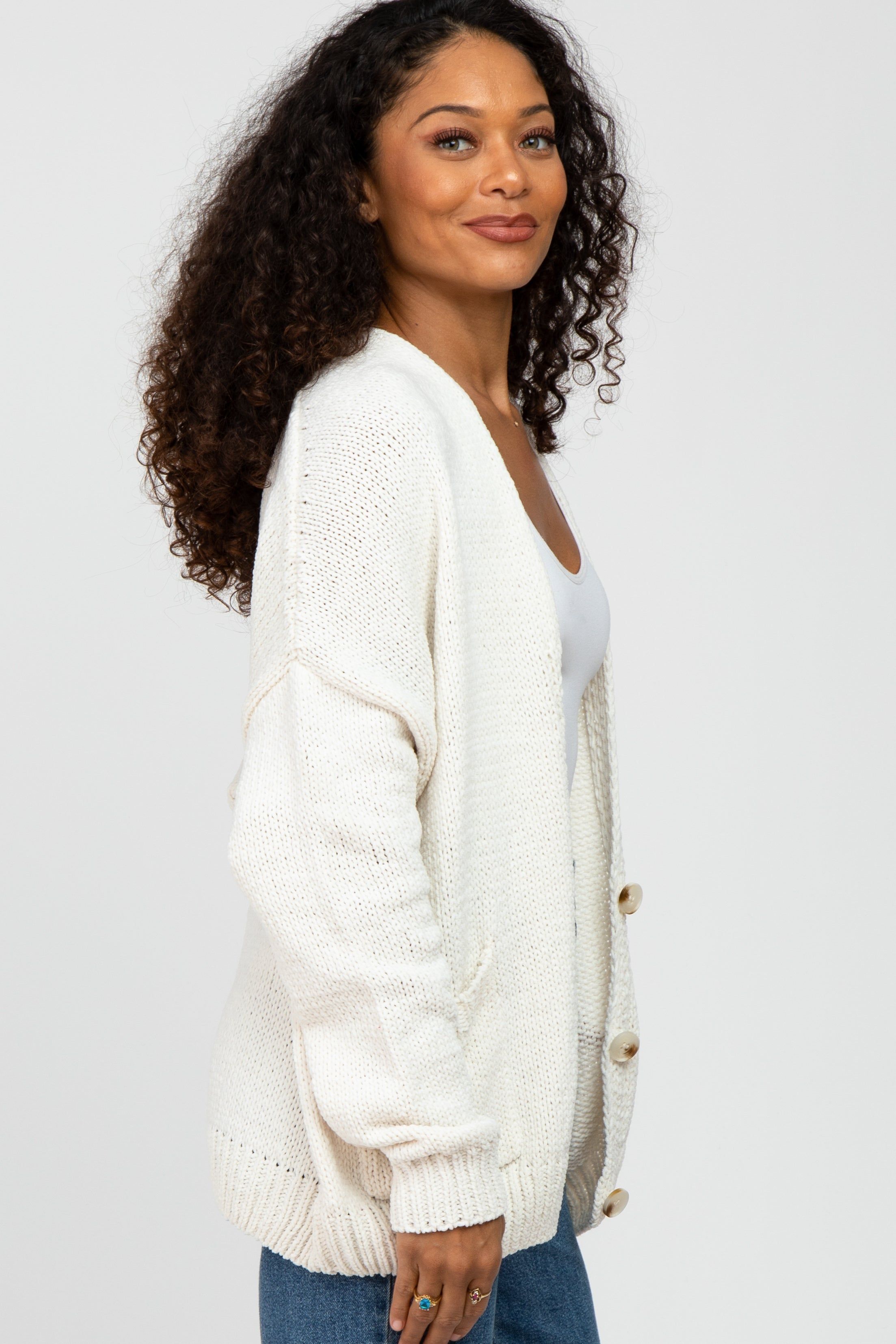 Ivory Oversized Deep V-Neck Cardigan sold by Pinkblush product image thumbnail 4
