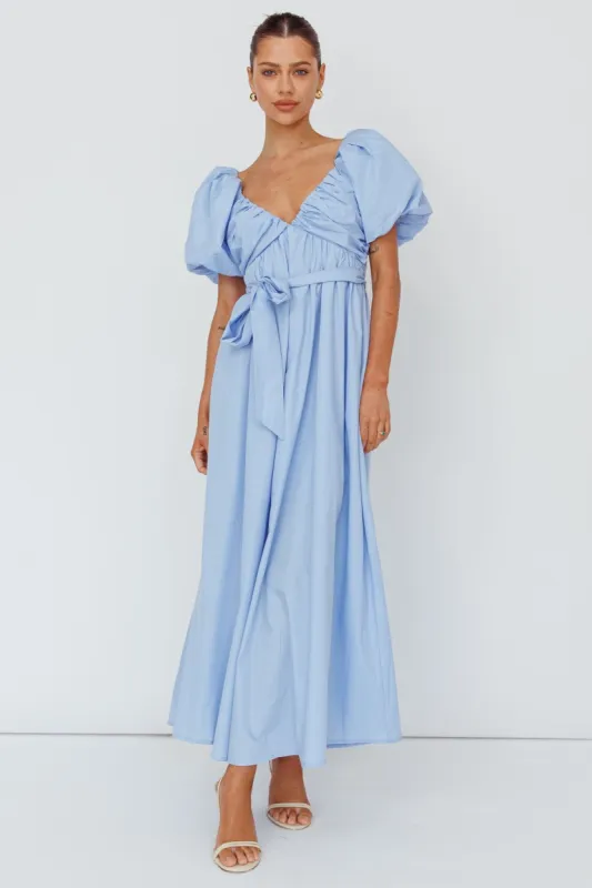 Blue Balloon Sleeve V Neckline Maxi Dress sold by Pinkblush