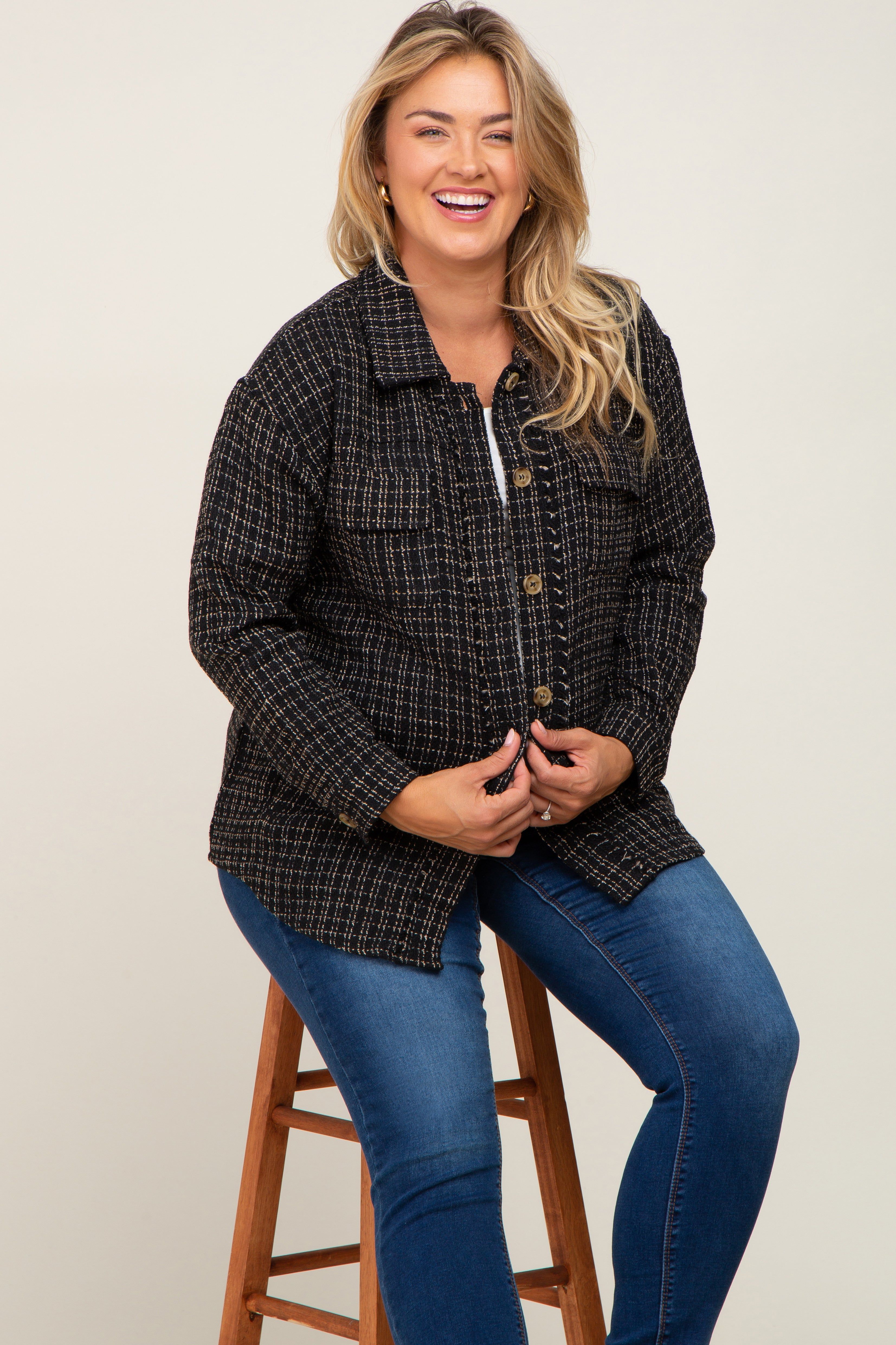 Black Tweed Front Pocket Maternity Plus Shacket sold by Pinkblush product image thumbnail 8