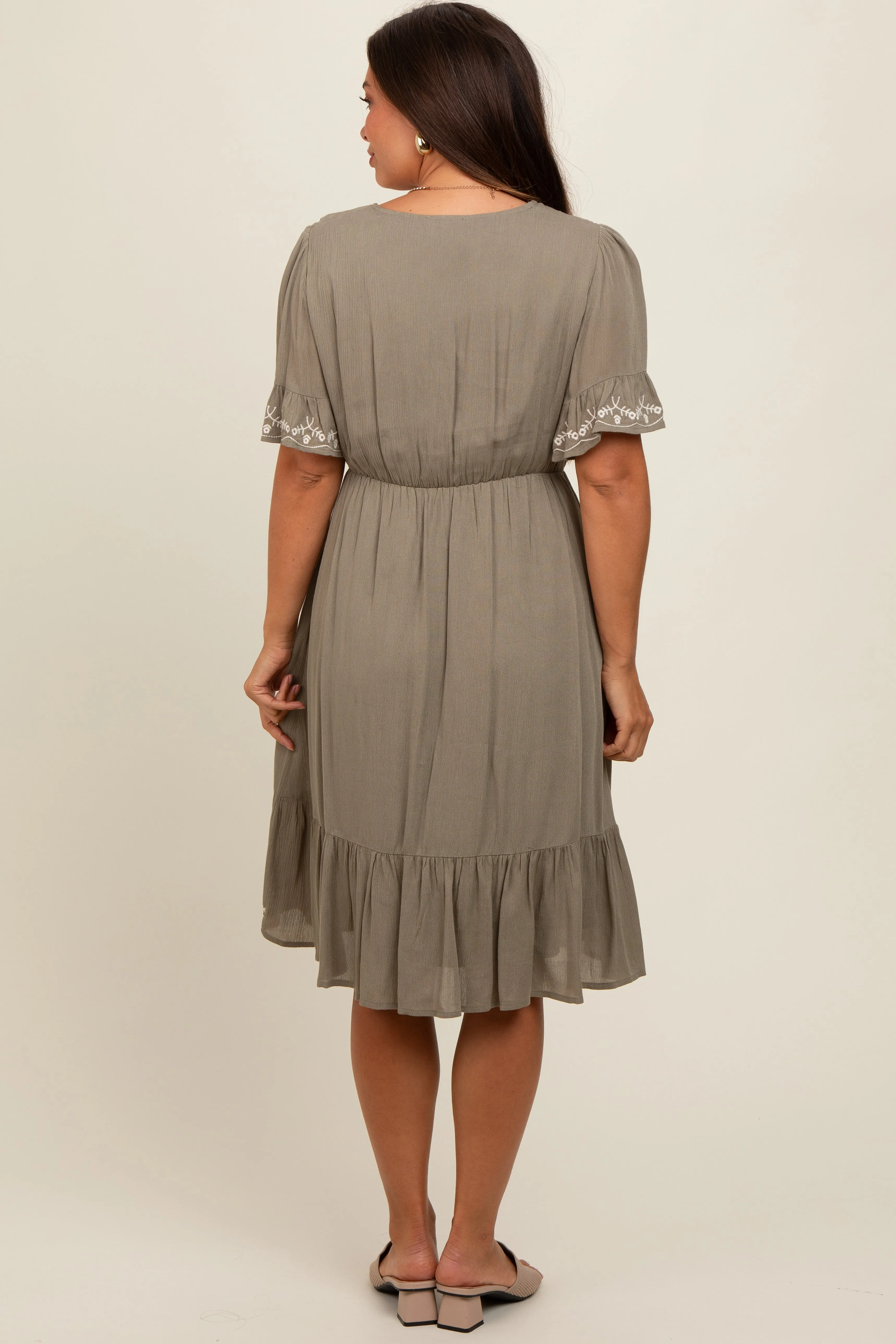 Olive Embroidered Maternity Midi Dress sold by Pinkblush product image thumbnail 3