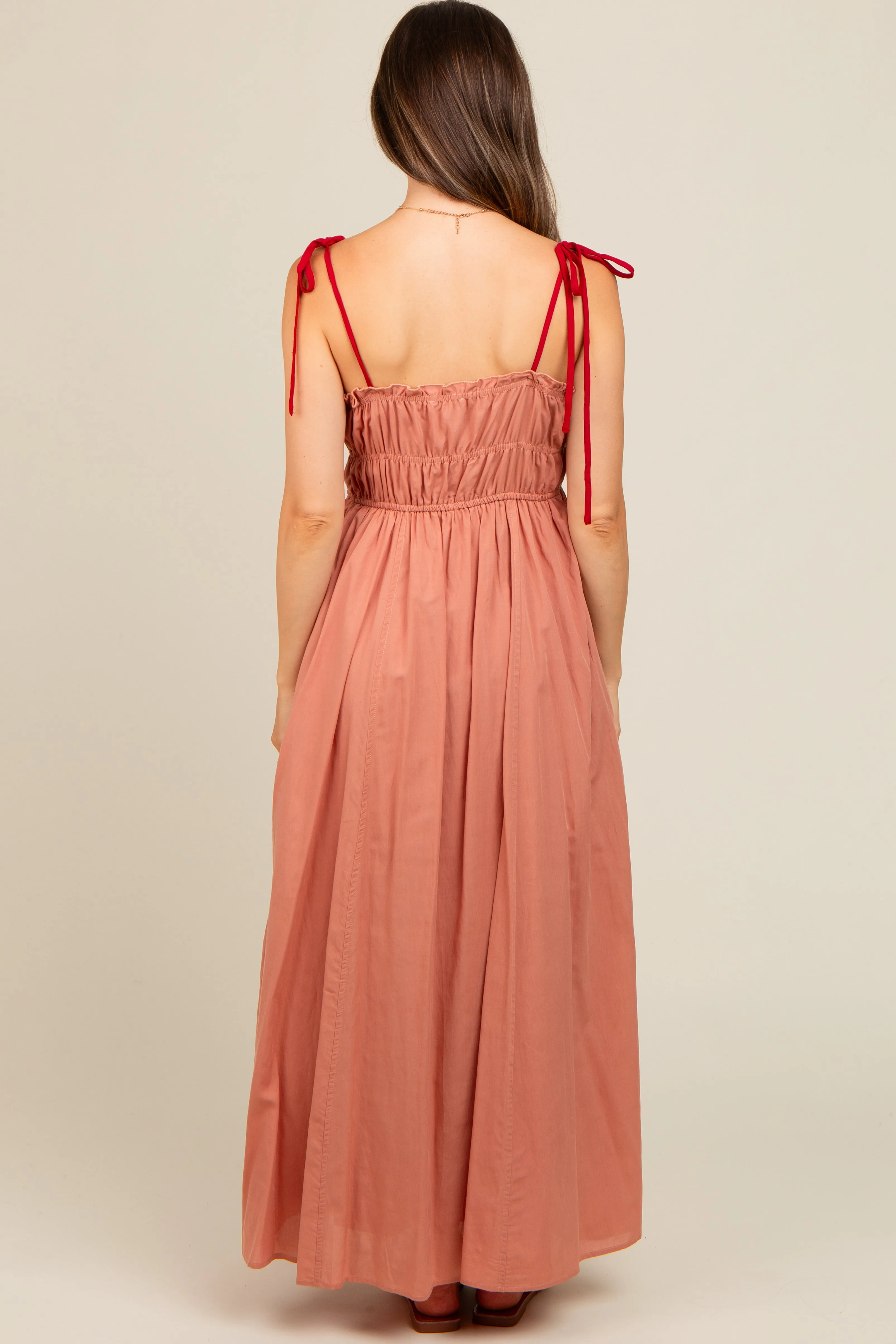 Salmon Contrast Ribbon Trim Maternity Maxi Dress sold by Pinkblush product image thumbnail 2