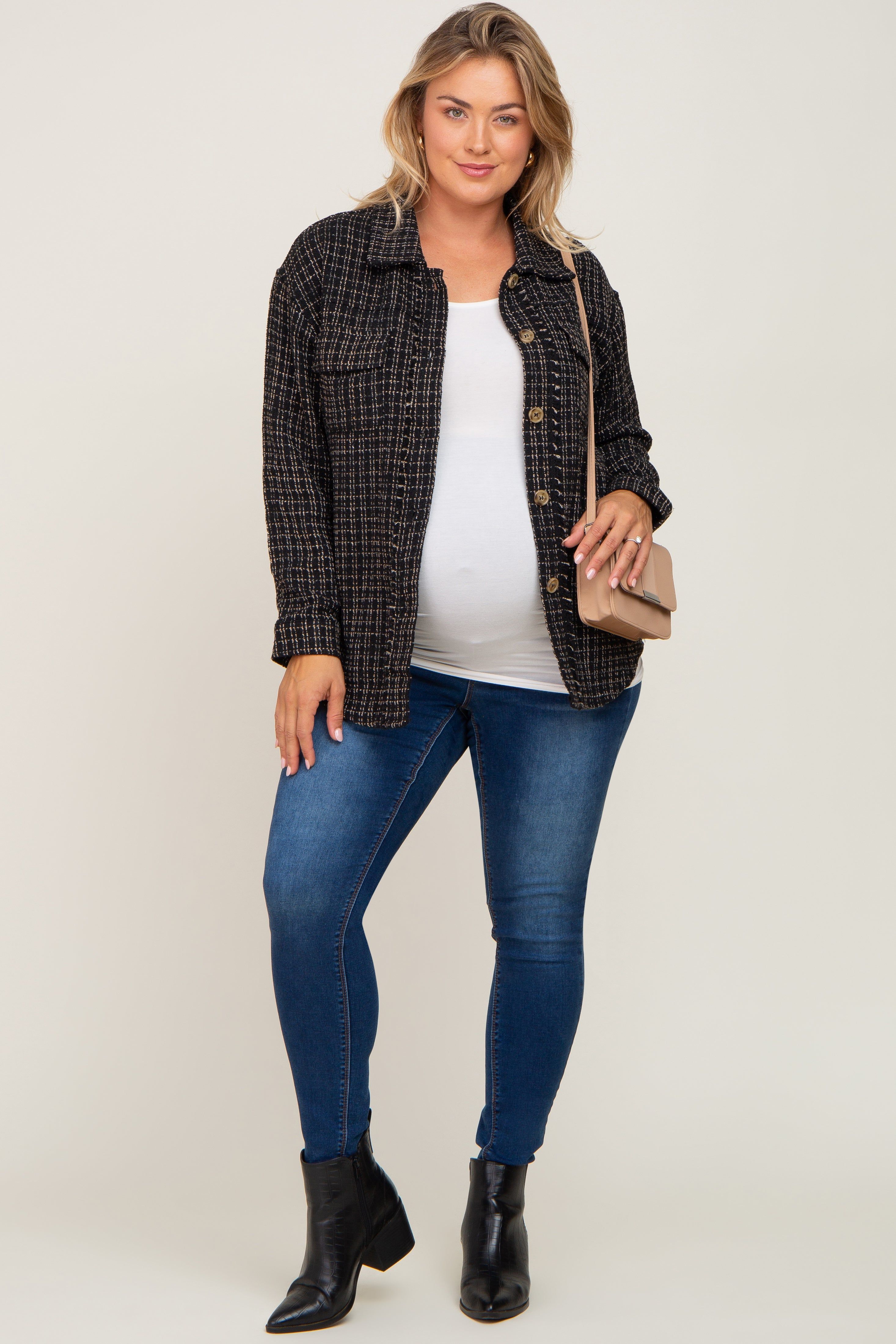 Black Tweed Front Pocket Maternity Plus Shacket sold by Pinkblush product image thumbnail 6