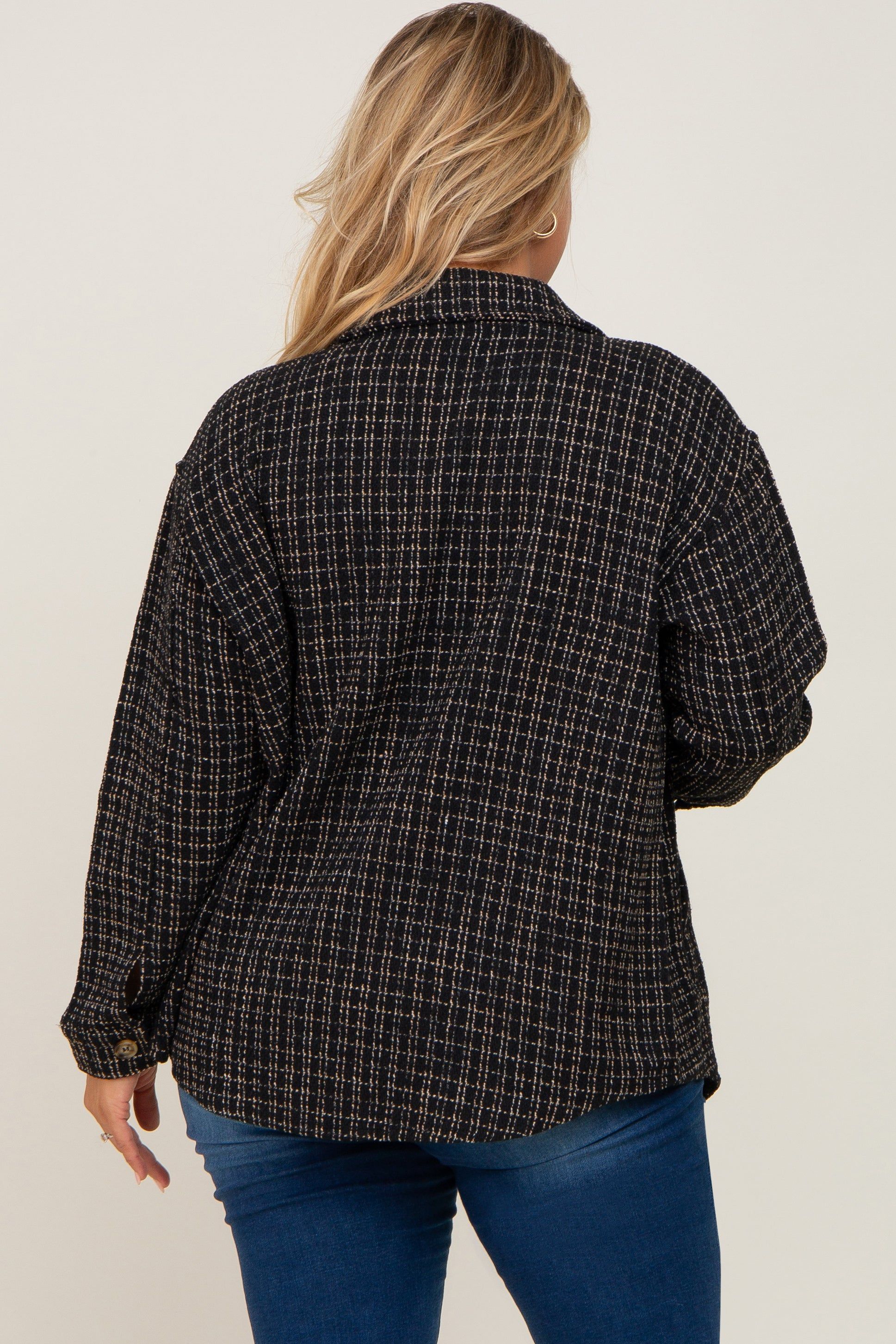 Black Tweed Front Pocket Maternity Plus Shacket sold by Pinkblush product image thumbnail 3