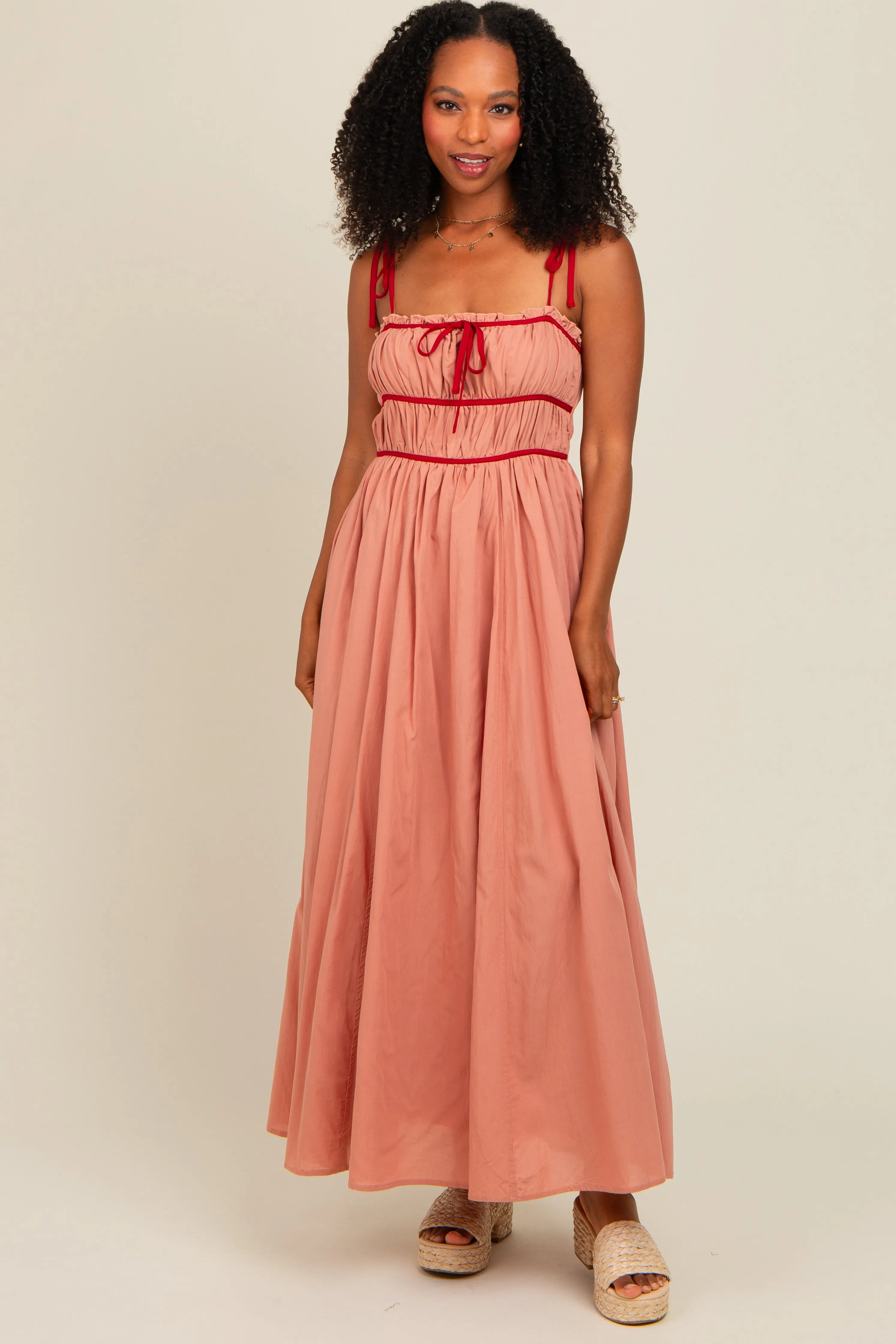 Salmon Contrast Ribbon Trim Maternity Maxi Dress sold by Pinkblush product image thumbnail 3