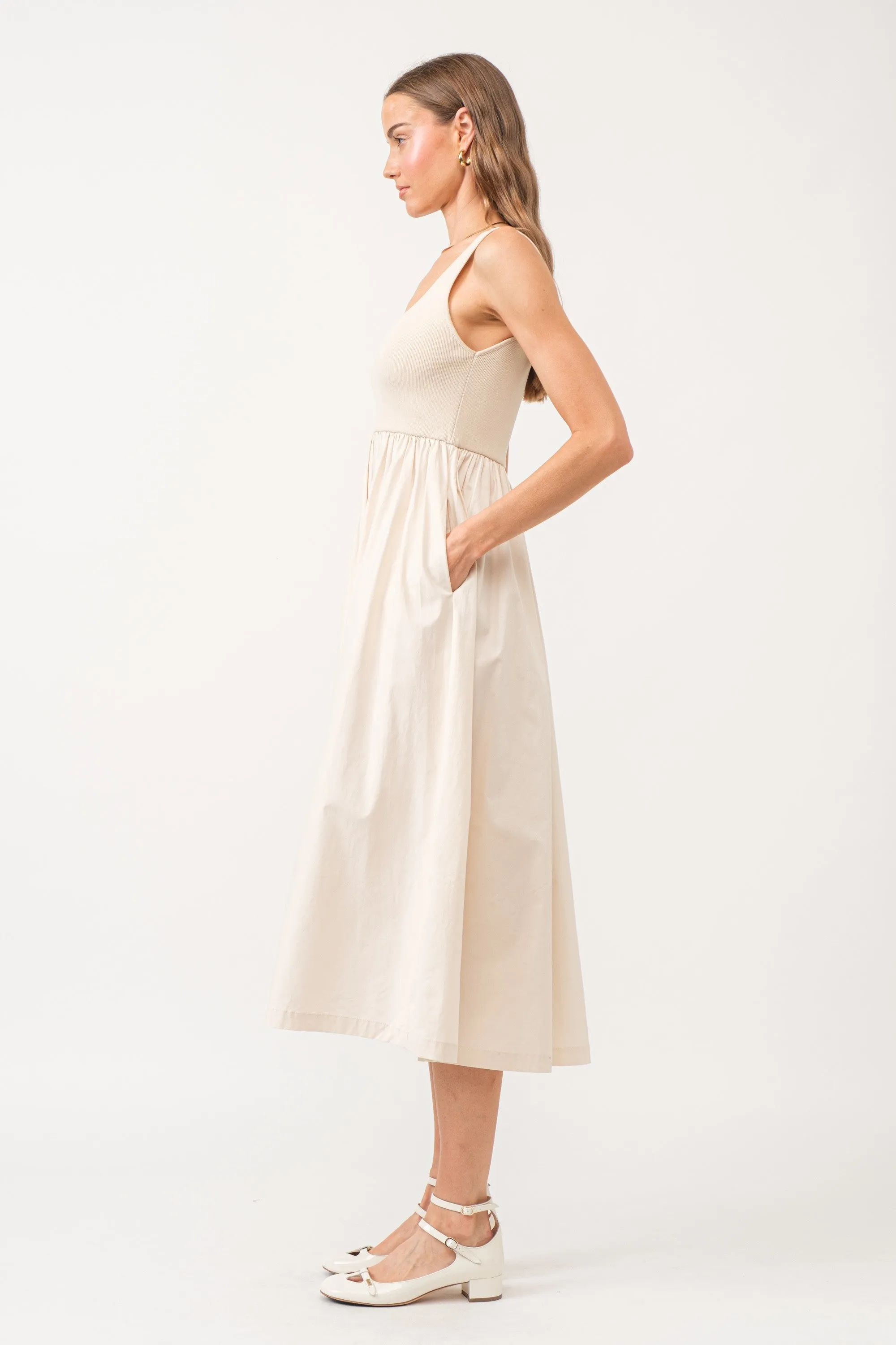 Beige Sleeveless A-line Midi Dress sold by Pinkblush product image thumbnail 2