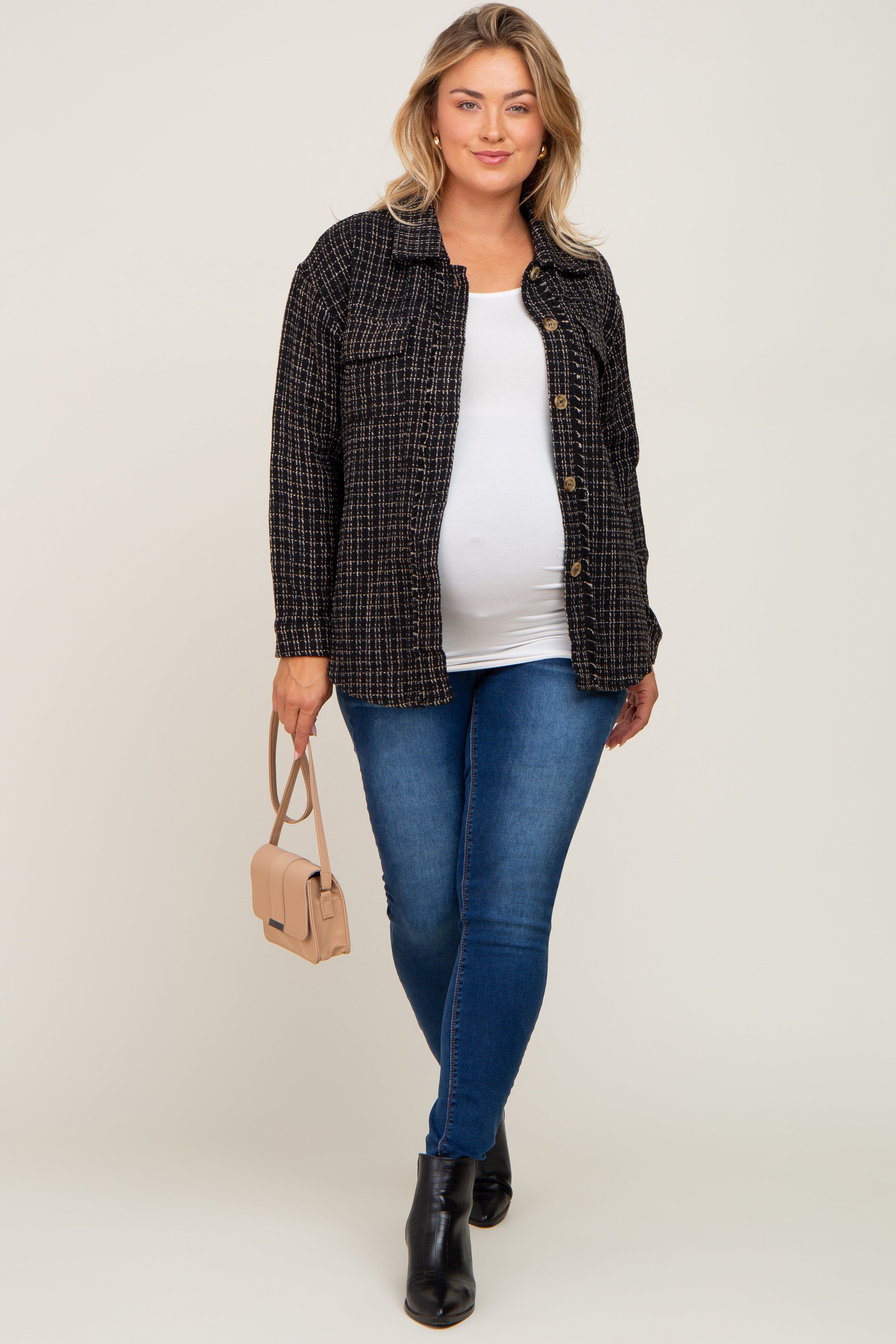 Black Tweed Front Pocket Maternity Plus Shacket sold by Pinkblush product image thumbnail 7