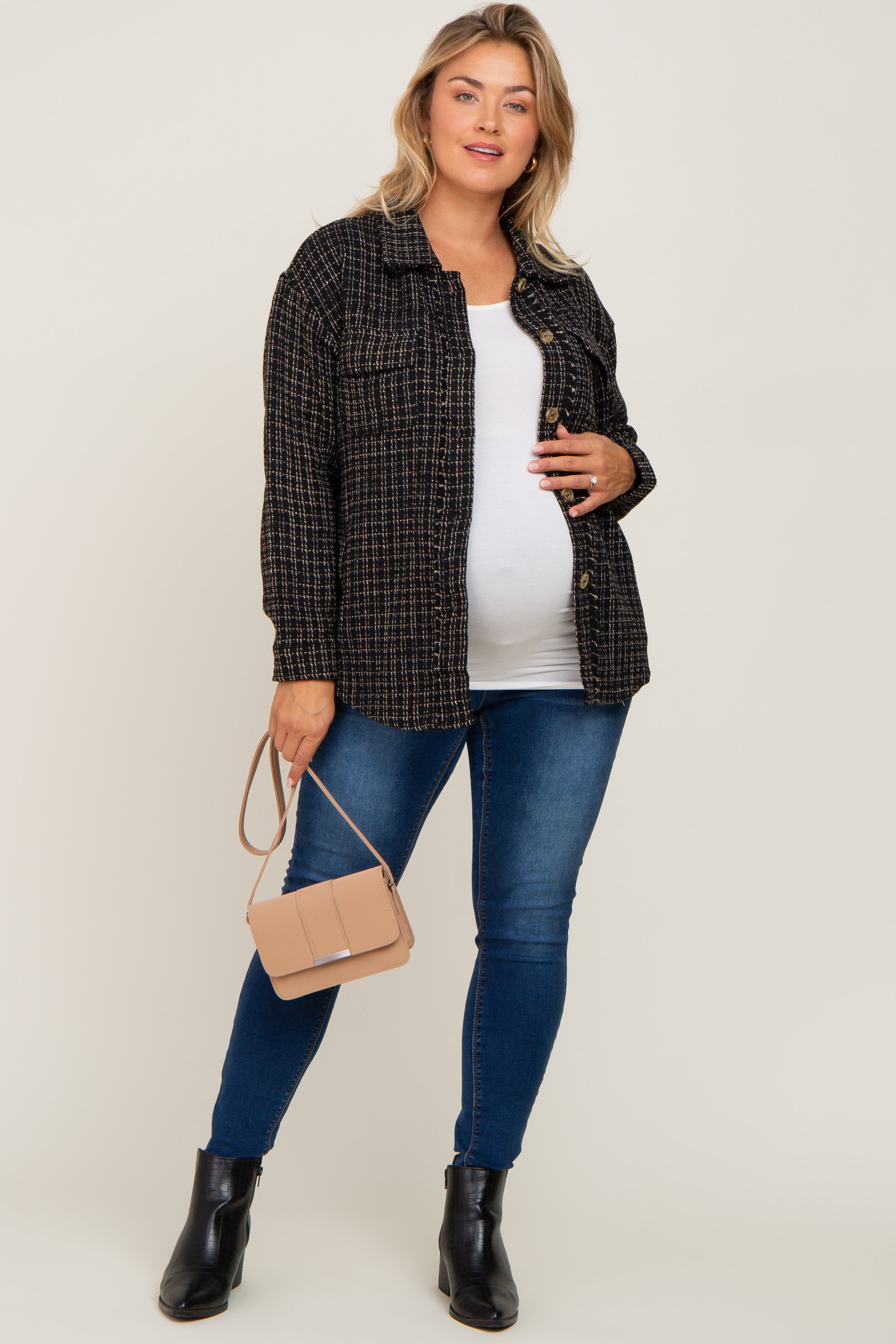 Black Tweed Front Pocket Maternity Plus Shacket sold by Pinkblush product image thumbnail 4