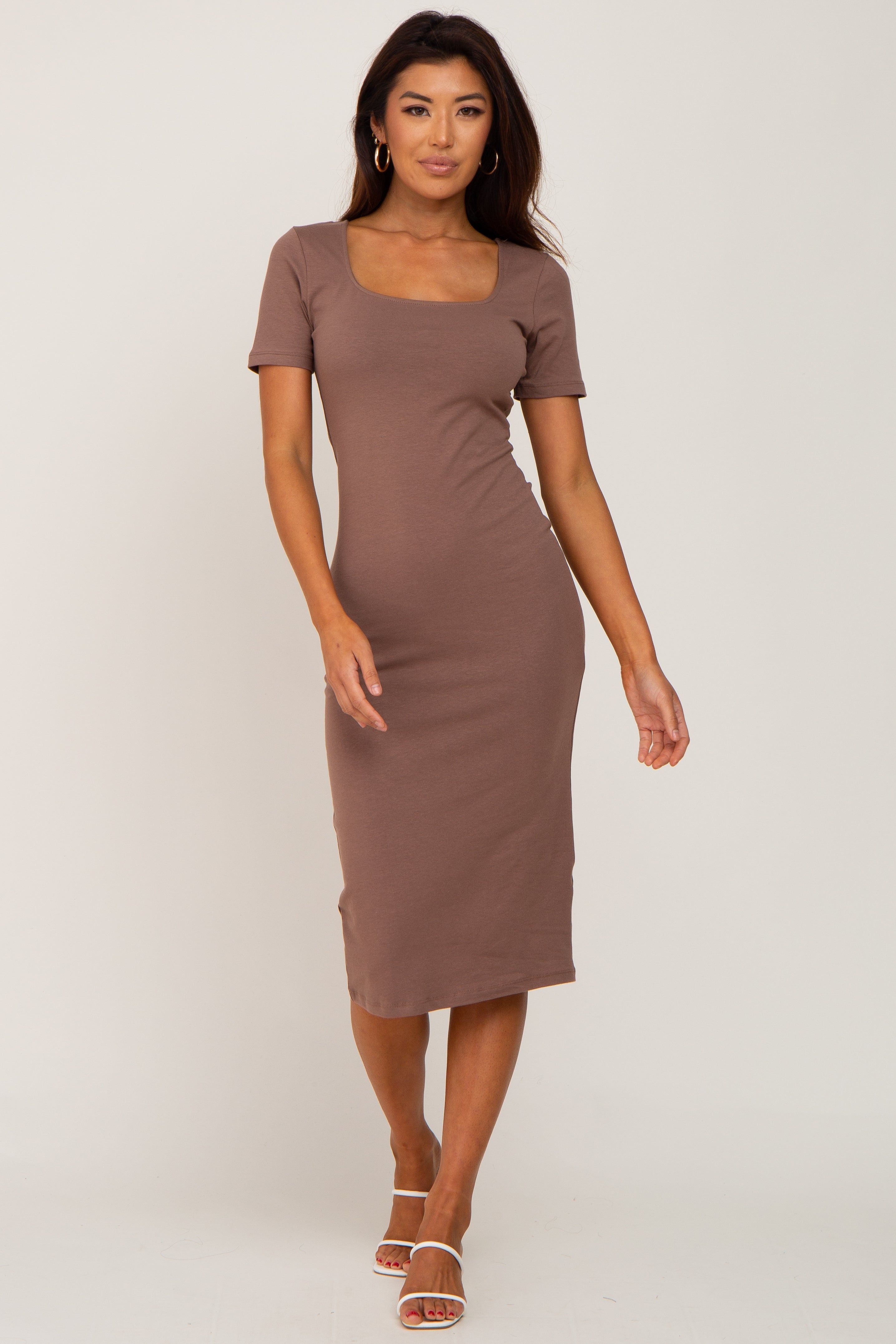 Mocha Fitted Maternity Midi Dress sold by Pinkblush product image thumbnail 4