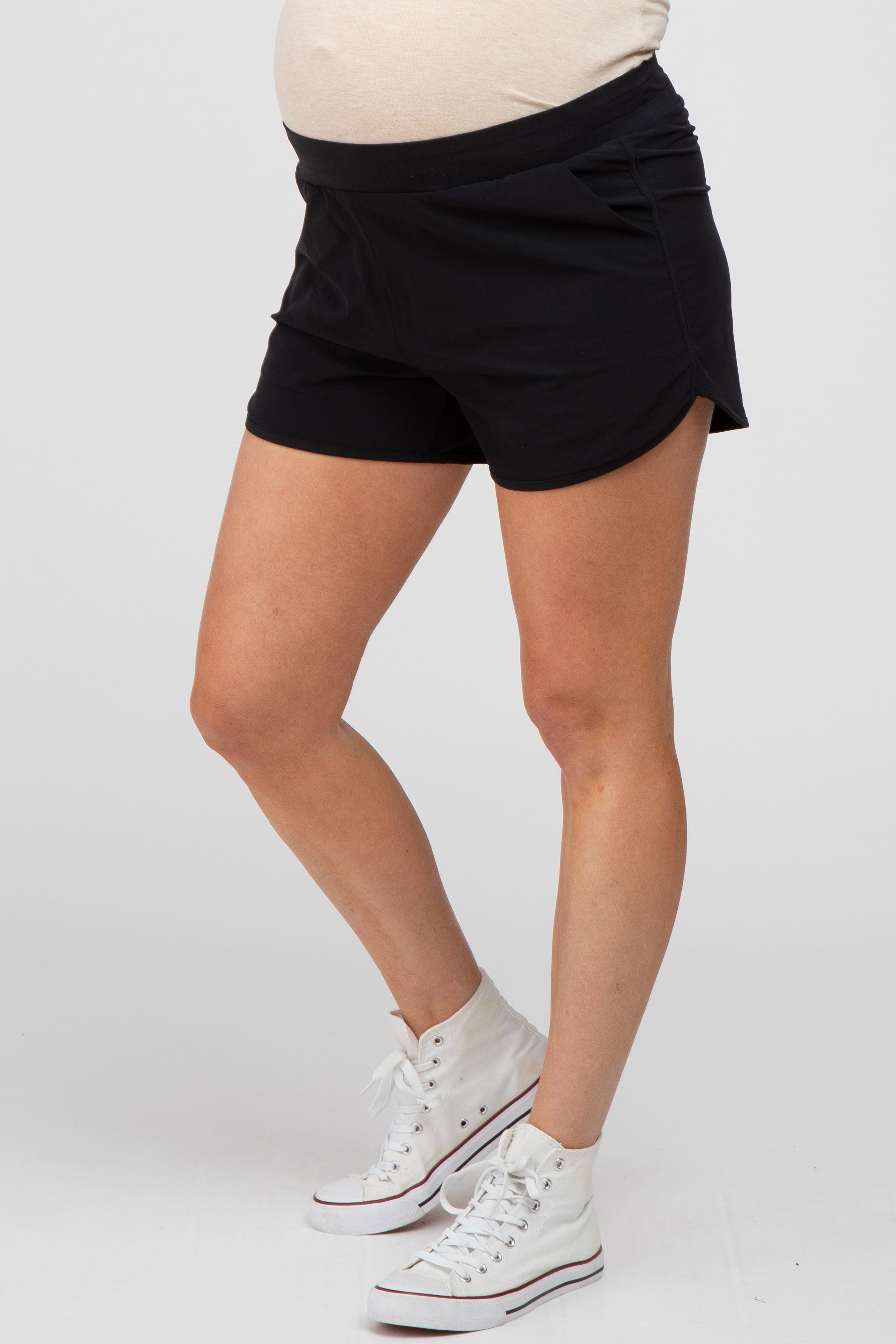 Black Rounded Hem Maternity Active Shorts sold by Pinkblush product image thumbnail 3