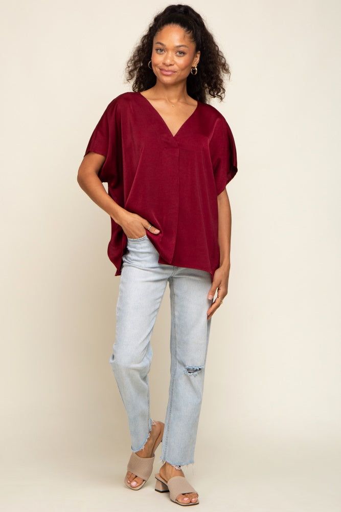 Burgundy Satin V-Neck Blouse sold by Pinkblush product image thumbnail 5