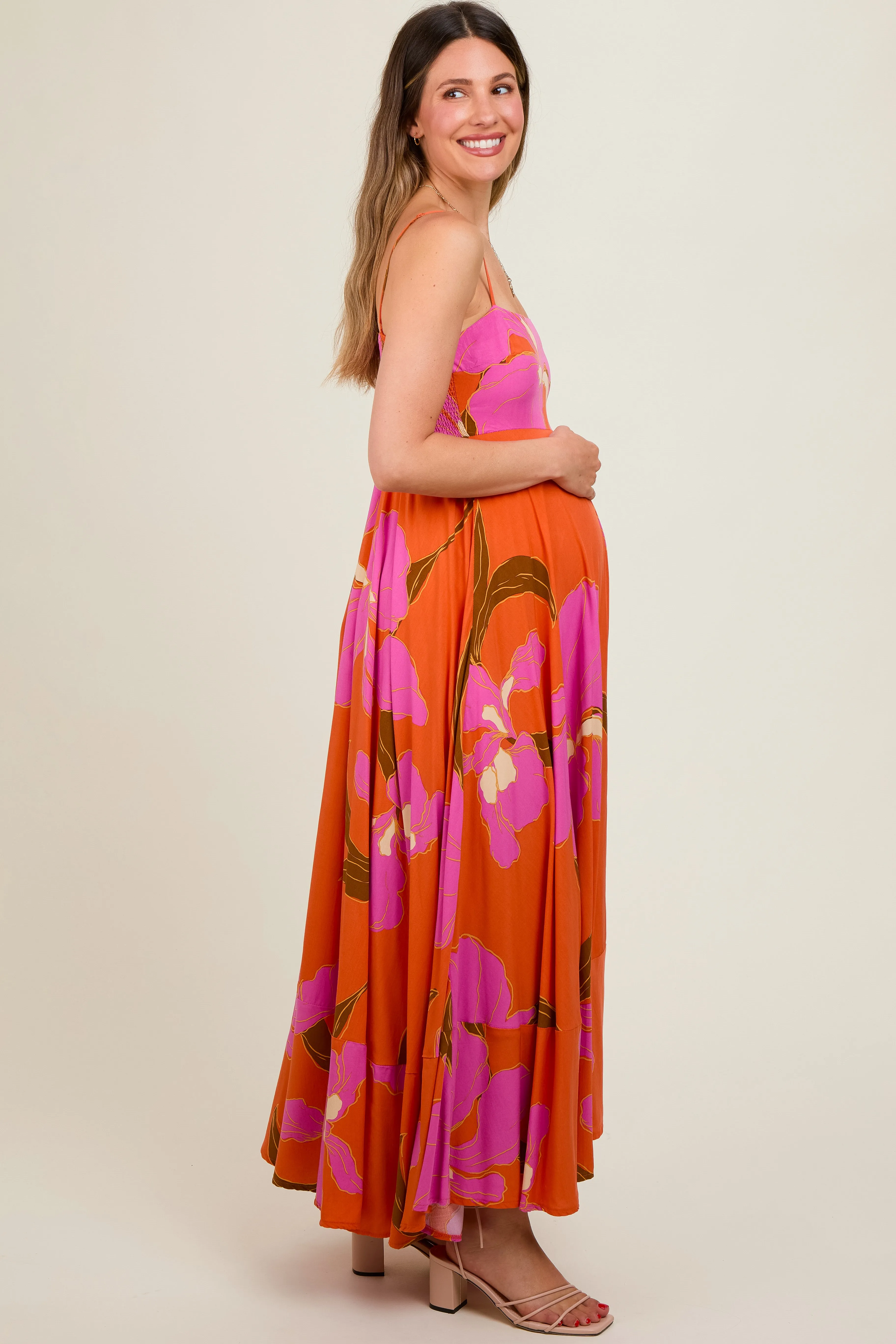Orange Floral Sleeveless Maternity Dress sold by Pinkblush product image thumbnail 3