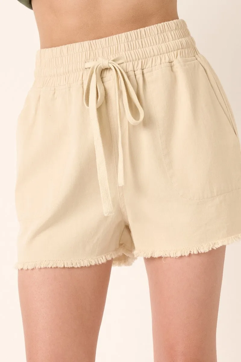 Beige Raw Hem Drawstring Shorts sold by Pinkblush product image thumbnail 5
