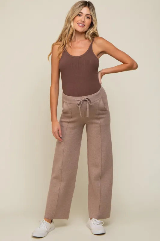 Taupe Front Seam Sweater Knit Drawstring Maternity Pants sold by Pinkblush