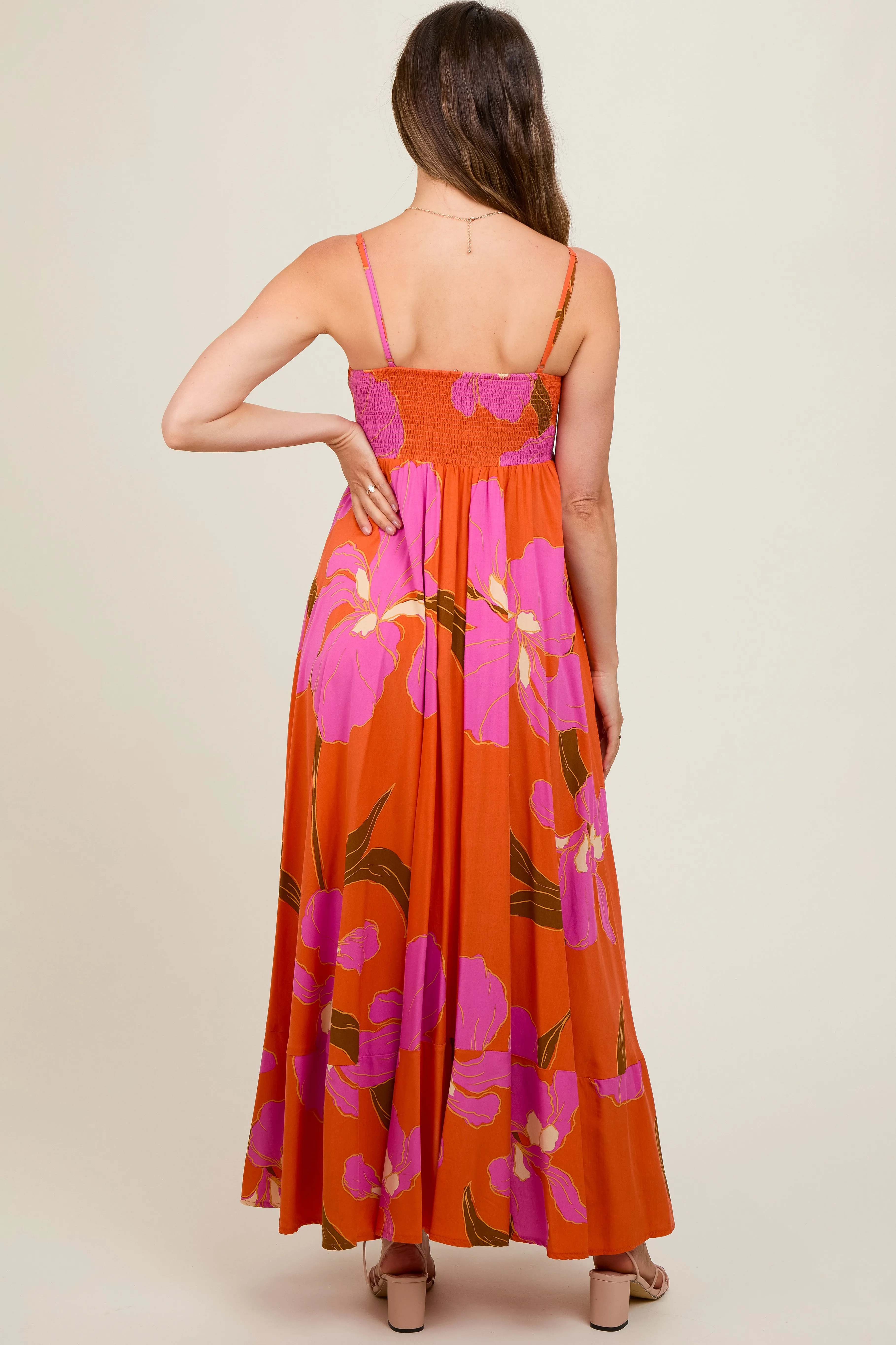 Orange Floral Sleeveless Maternity Dress sold by Pinkblush product image thumbnail 4