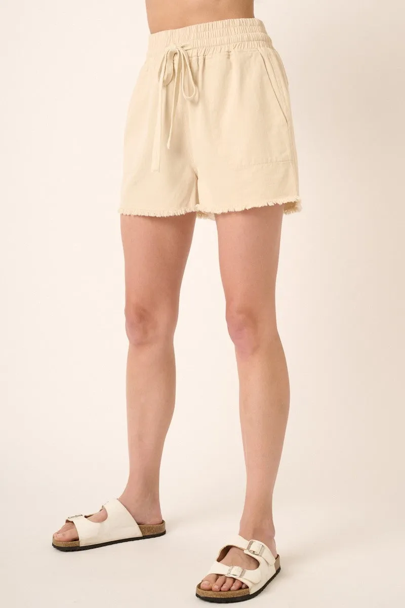 Beige Raw Hem Drawstring Shorts sold by Pinkblush product image thumbnail 3
