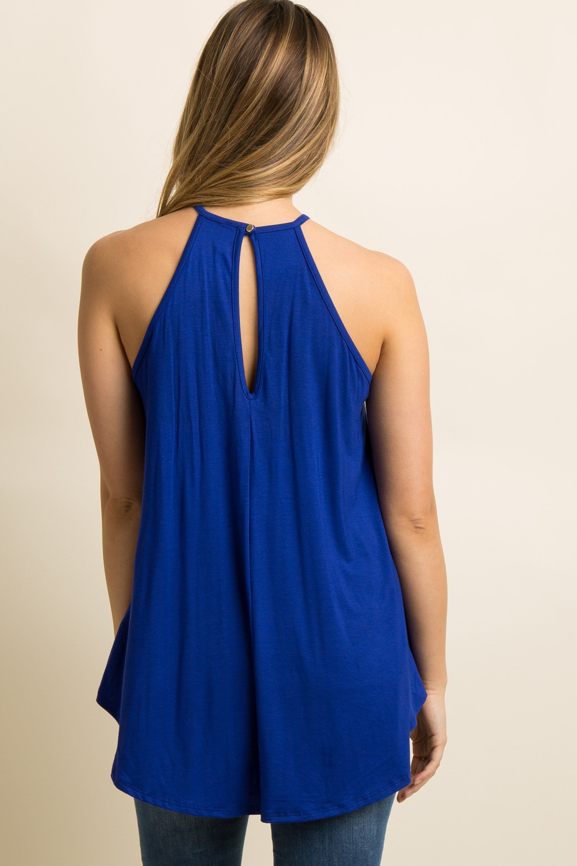Blue Crochet Accent Halter Maternity Cami Top sold by Pinkblush product image thumbnail 3