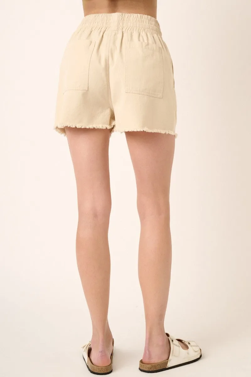 Beige Raw Hem Drawstring Shorts sold by Pinkblush product image thumbnail 4
