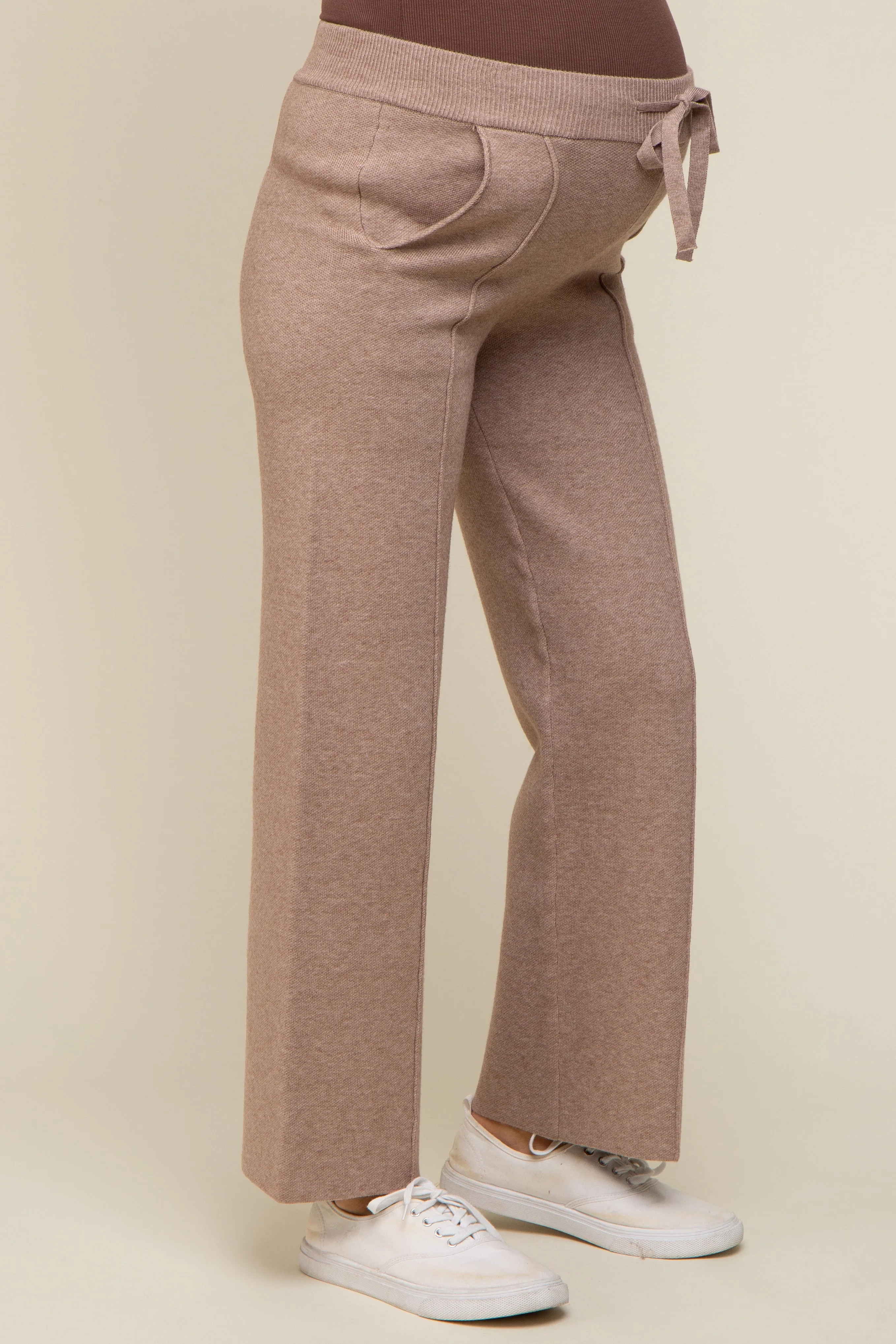 Taupe Front Seam Sweater Knit Drawstring Maternity Pants sold by Pinkblush product image thumbnail 3