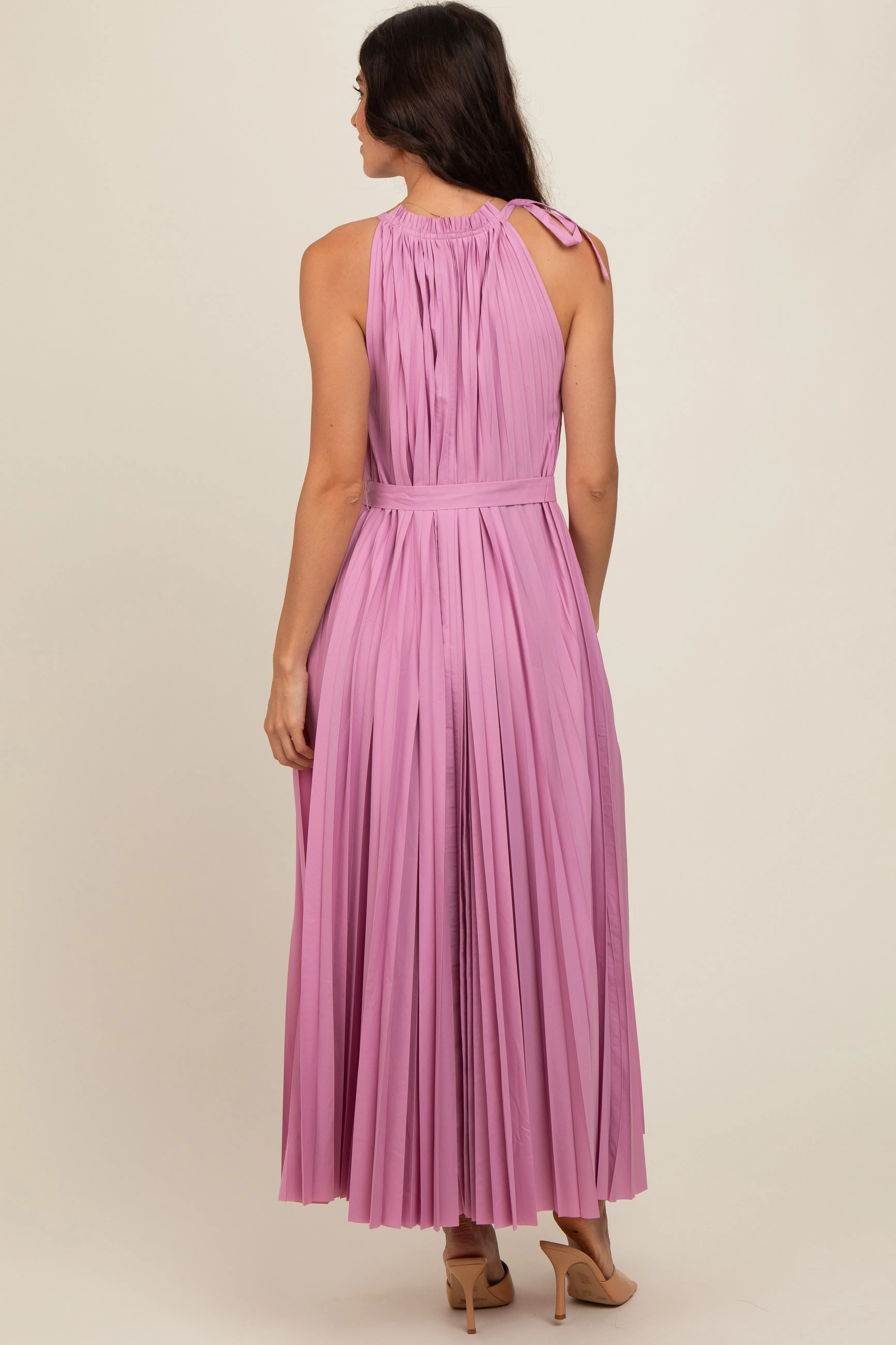 Pink Pleated Empire Tied Waist Midi Dress sold by Pinkblush product image thumbnail 4
