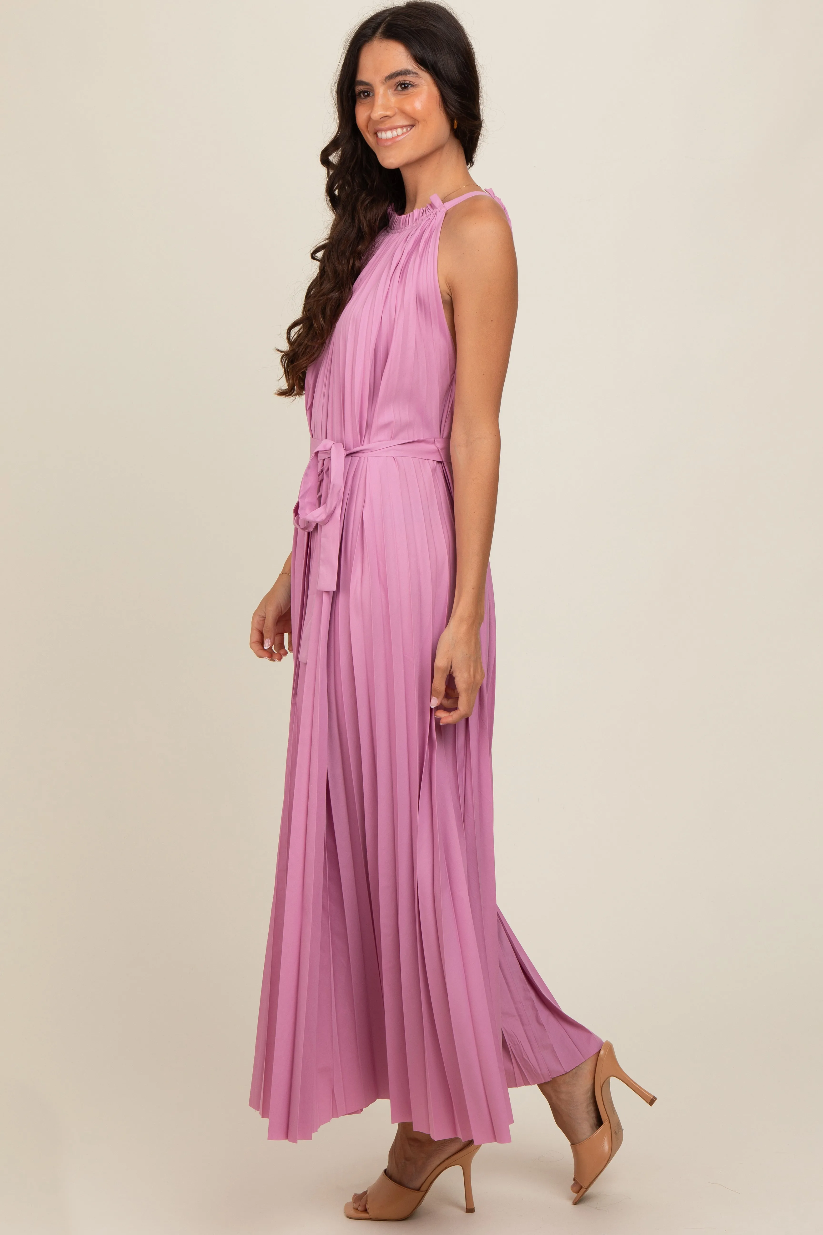 Pink Pleated Empire Tied Waist Midi Dress sold by Pinkblush product image thumbnail 3